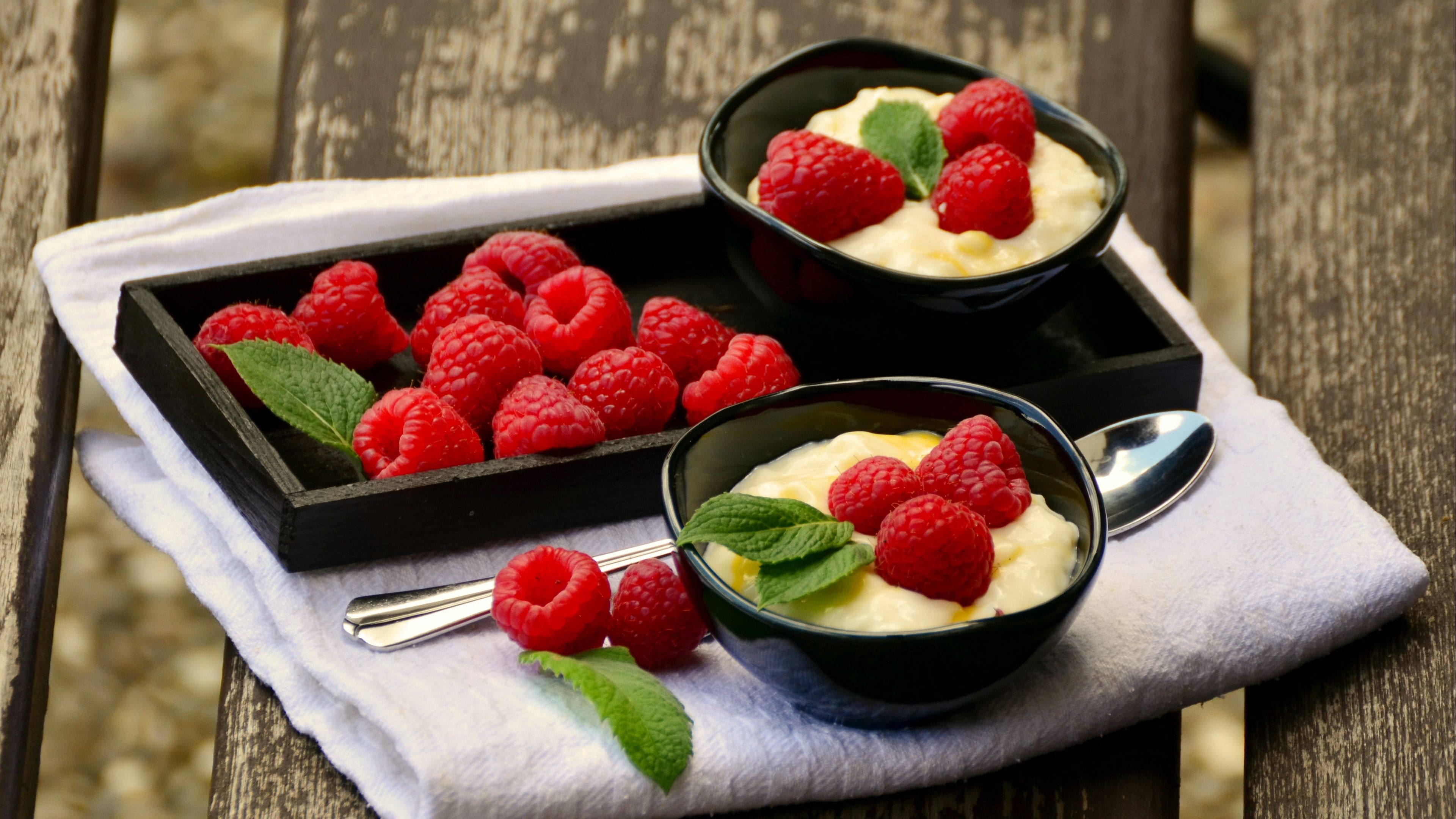 raspberries, berries, cream, dessert, 4k, HD Wallpaper