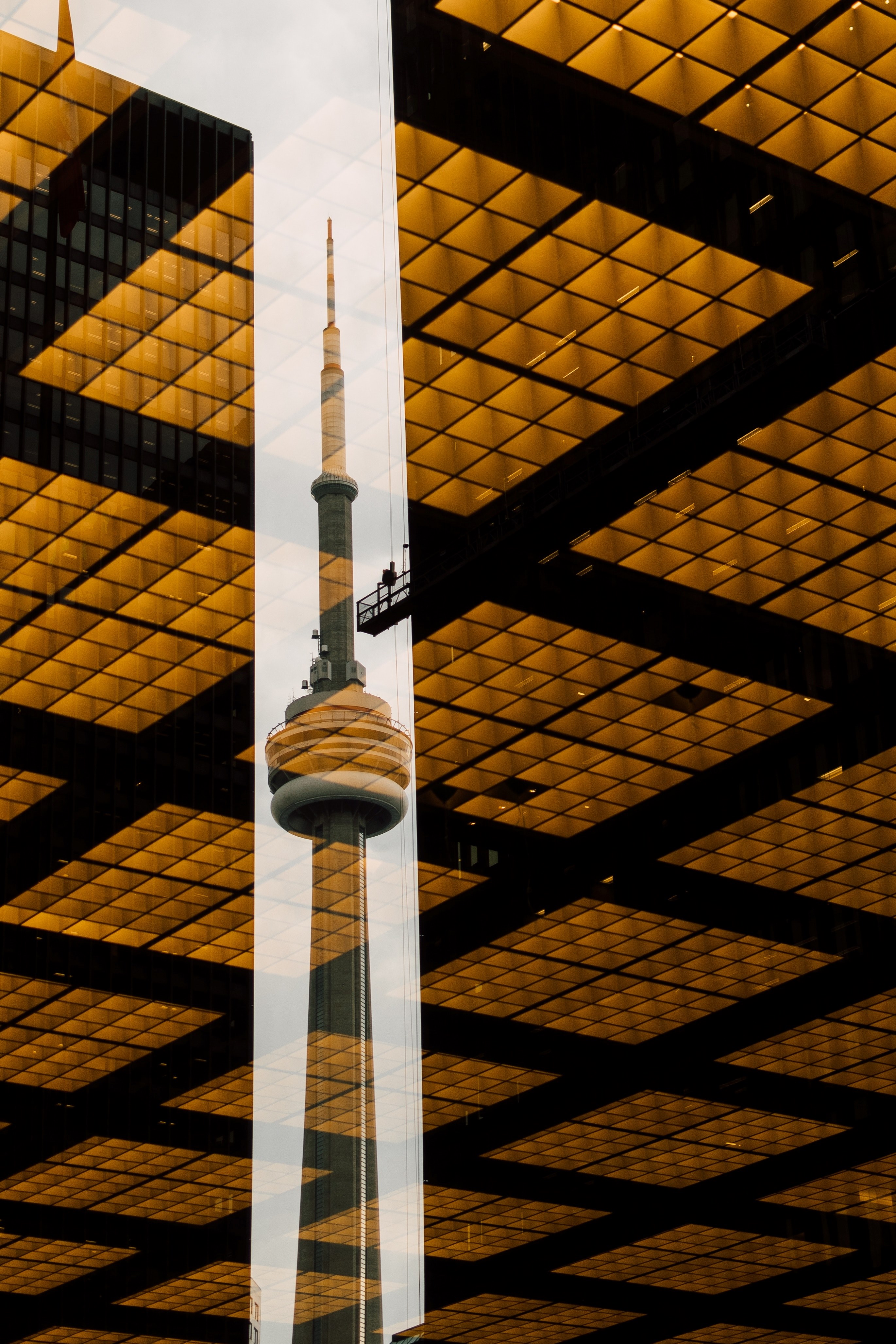 cn tower reflection glass and window hd, 4k, Phone HD Wallpaper