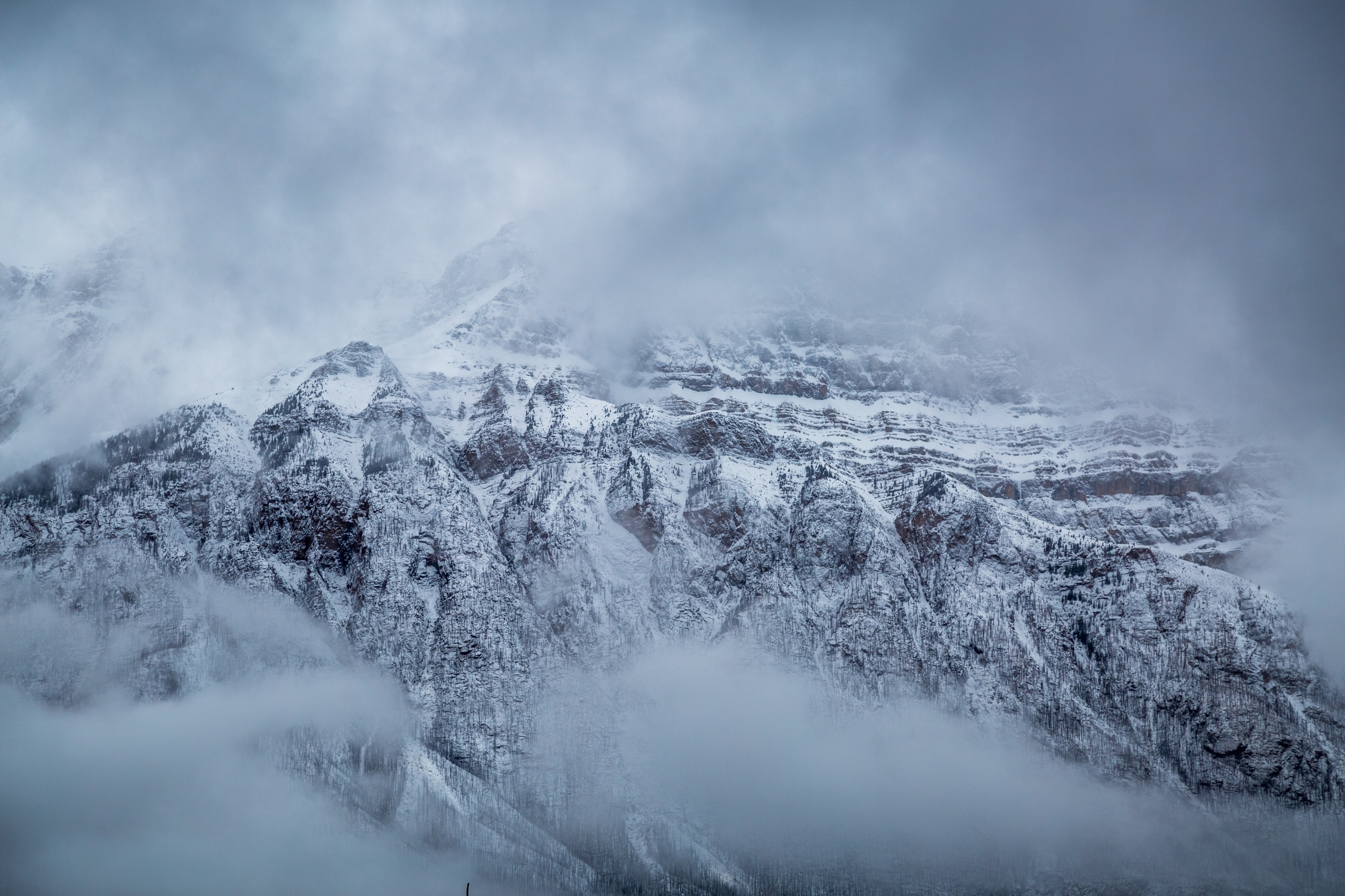 mountain snow mist and fog 4k, HD Wallpaper
