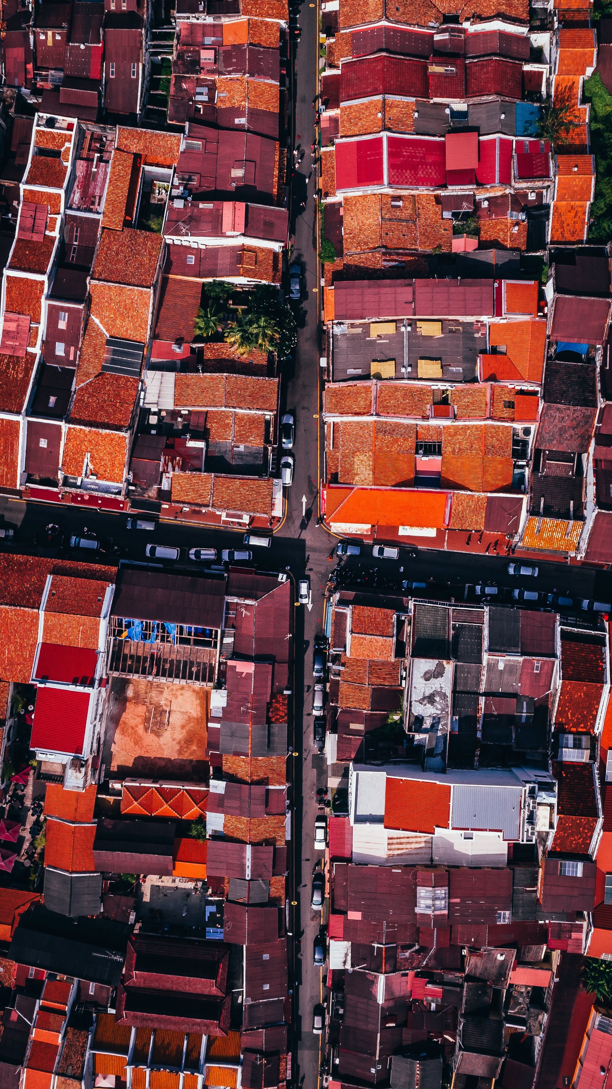 top down of local houses at melaka malaysia 4k, Phone HD Wallpaper