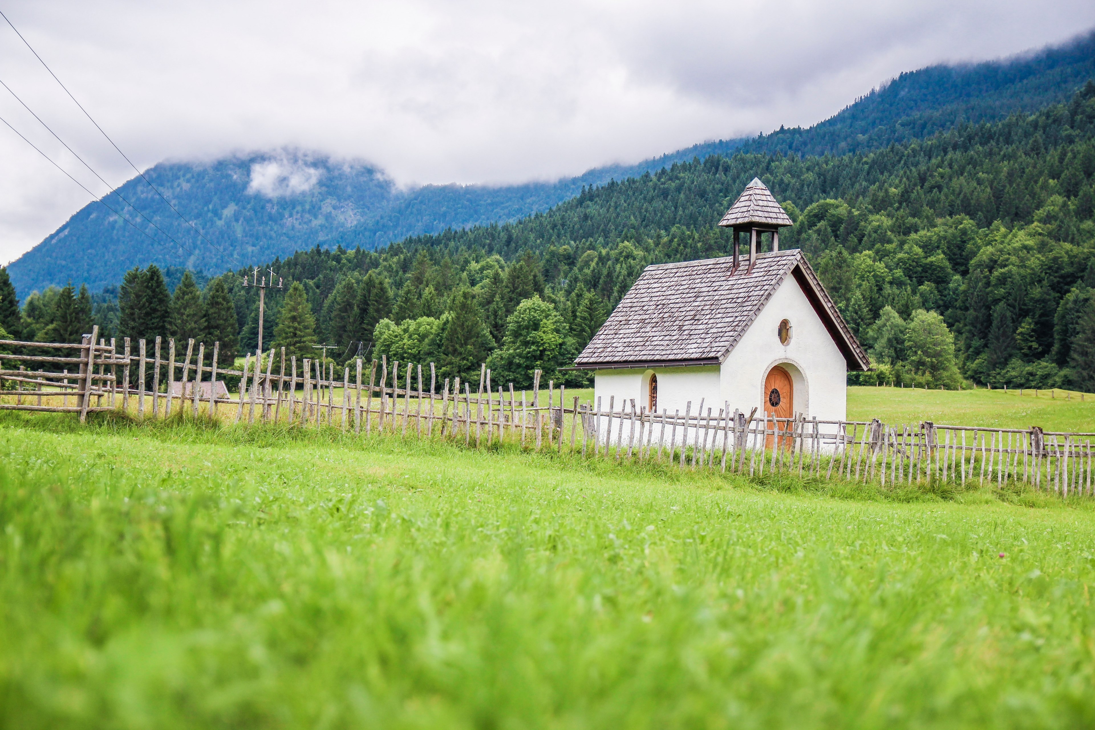 church chapel landscape and field 4k, HD Wallpaper