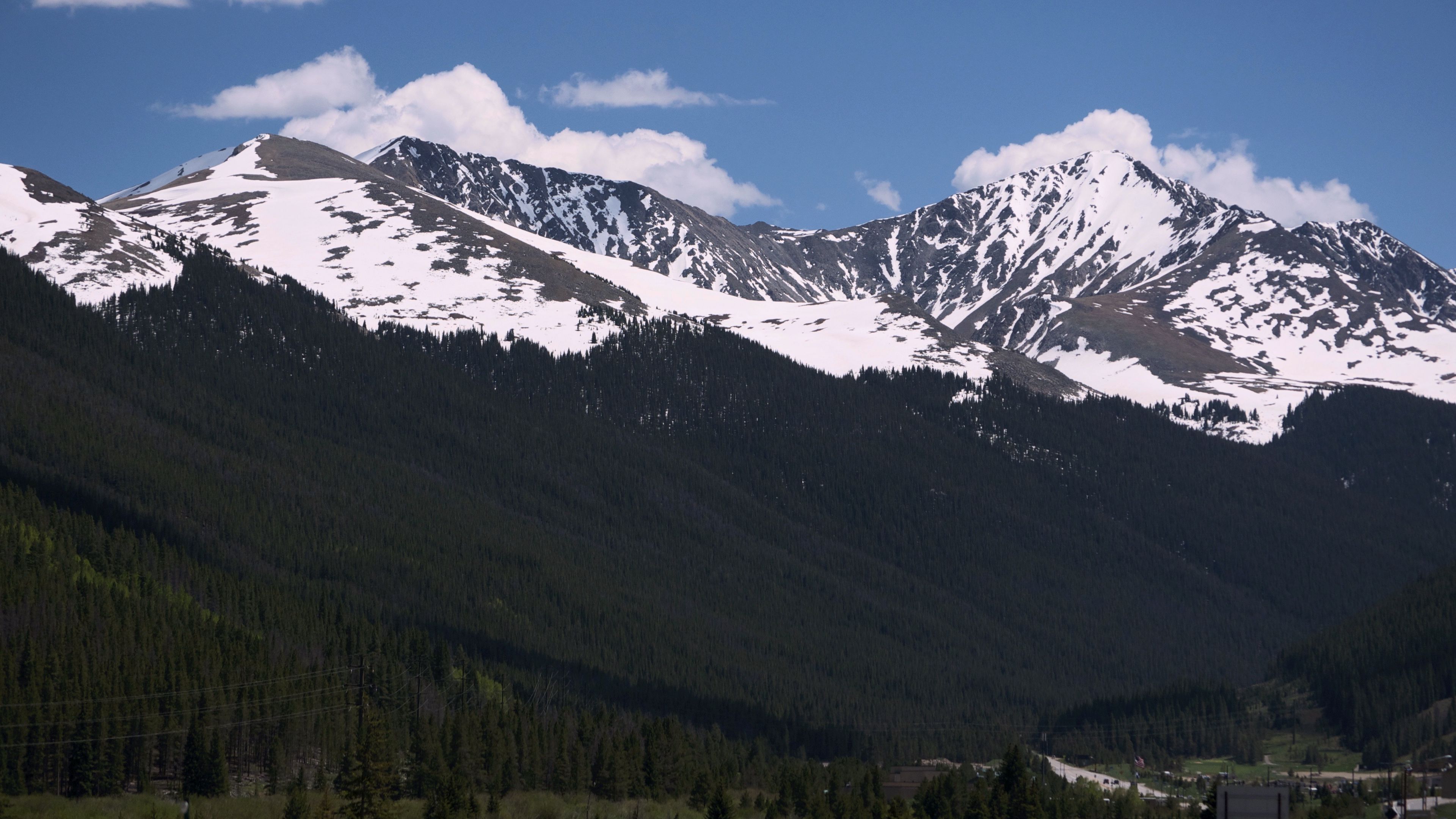 mountain, tops, trees, sky, 4k, HD Wallpaper