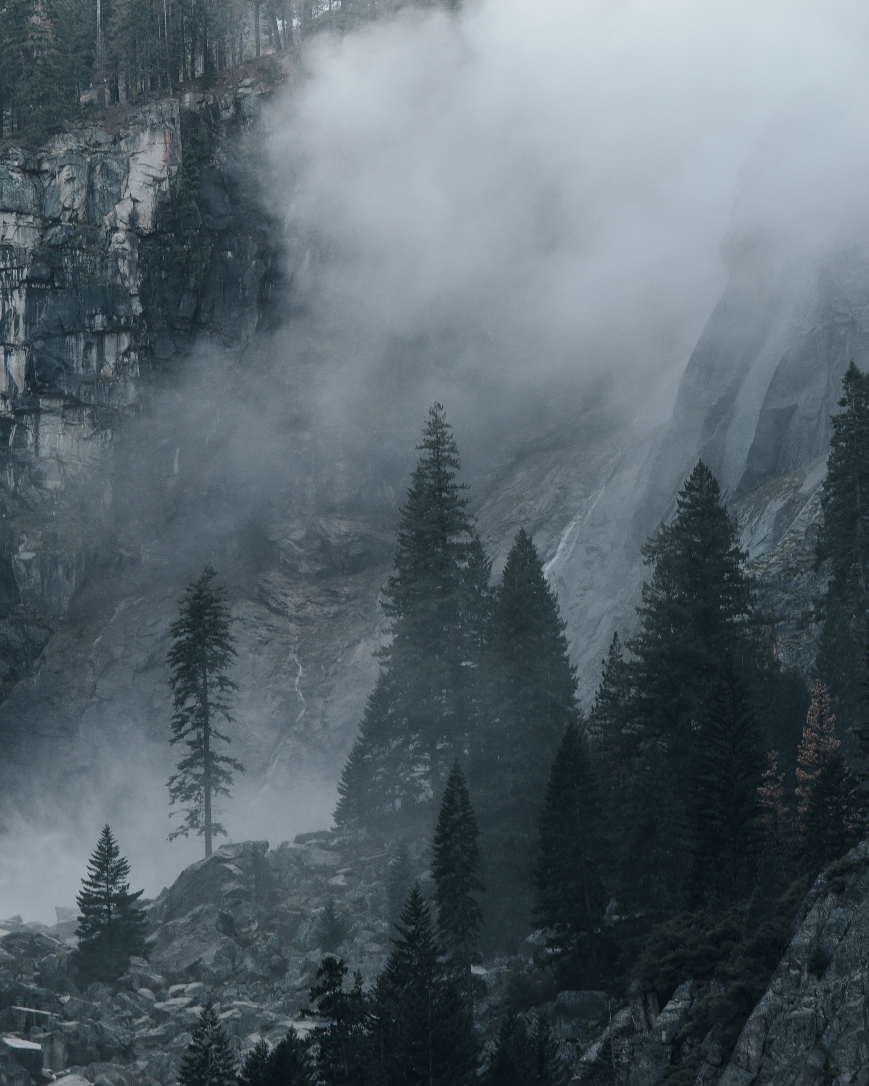 mountain rock cloud and mist hd, 4k, Phone HD Wallpaper