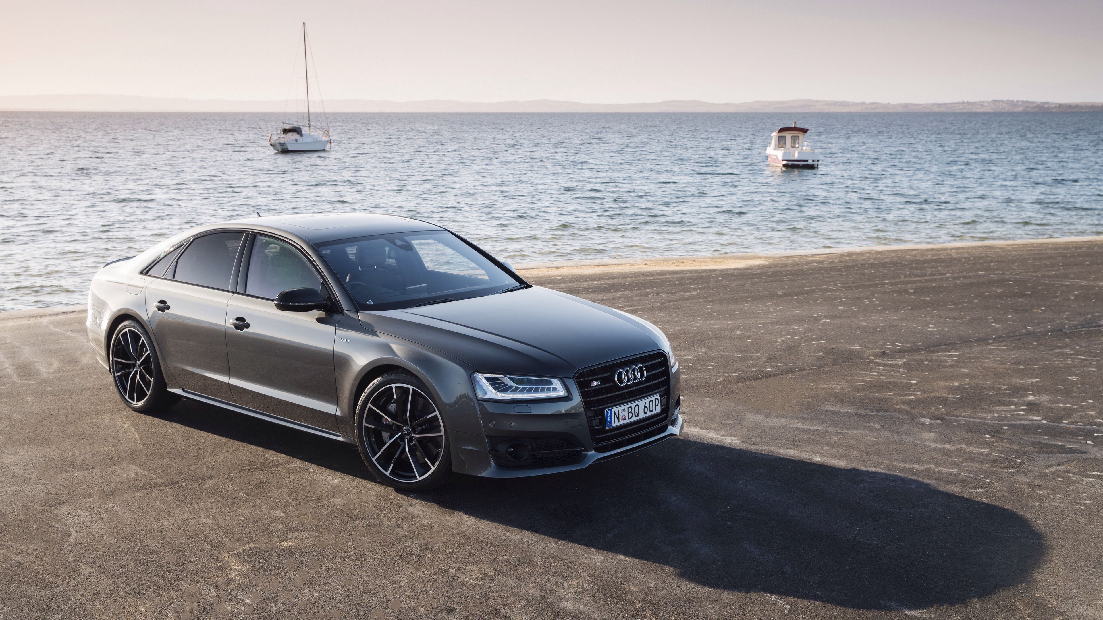 audi, s8, side view, sea, 4k, HD Wallpaper