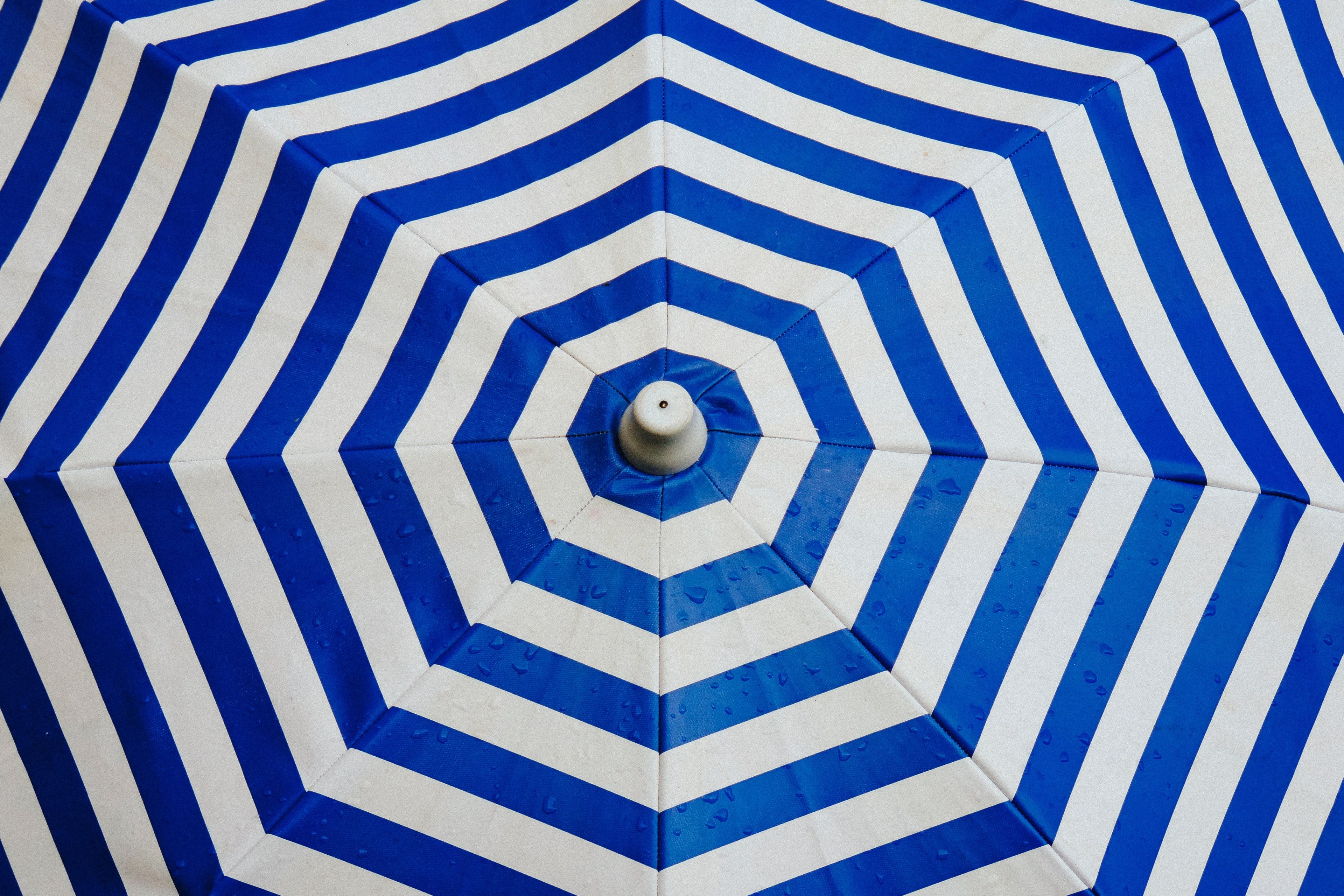 the top of a blue striped umbrella, blue umbrella 4k, HD Wallpaper