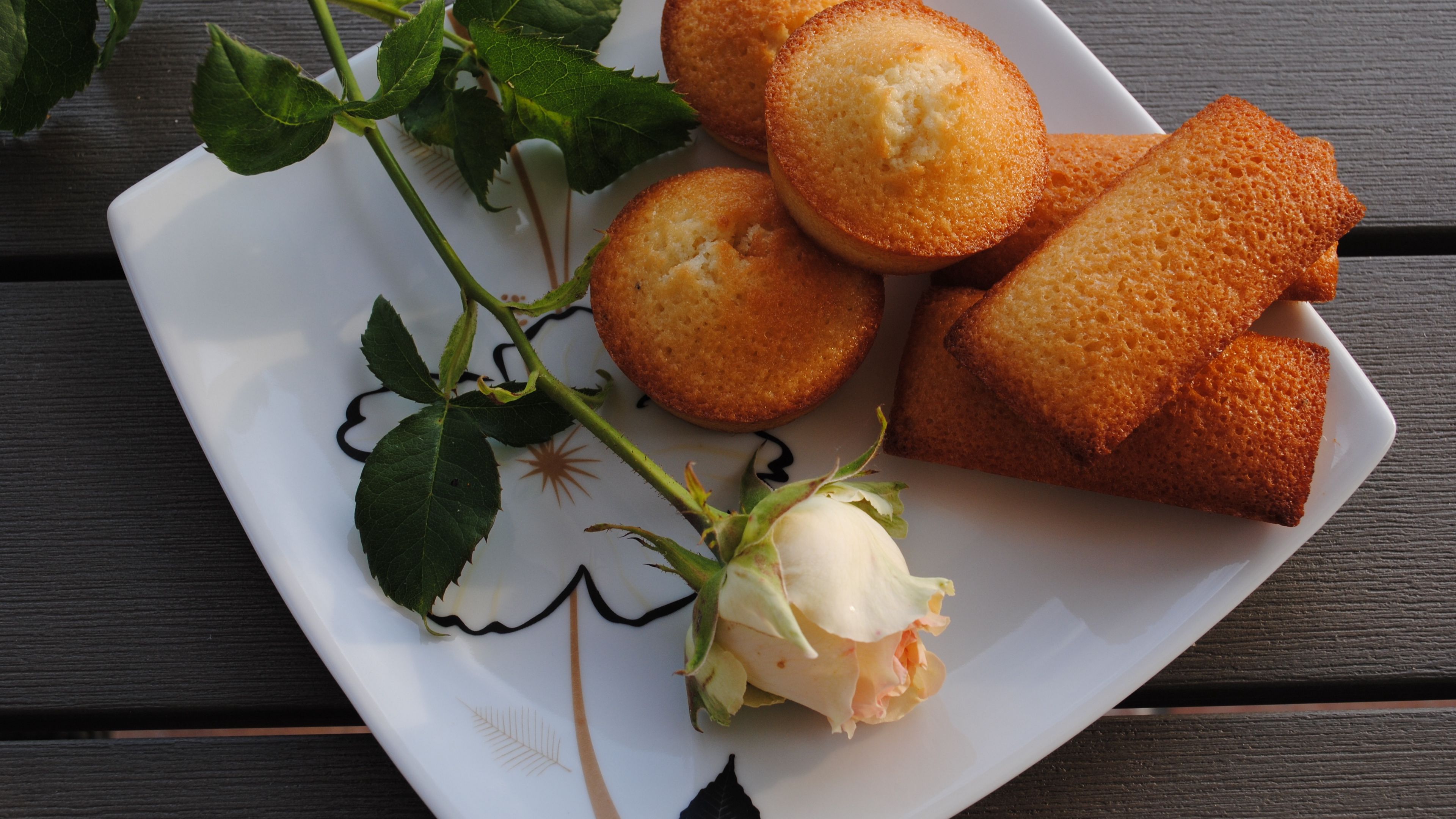 cupcakes, muffins, plate, rose, 4k, HD Wallpaper