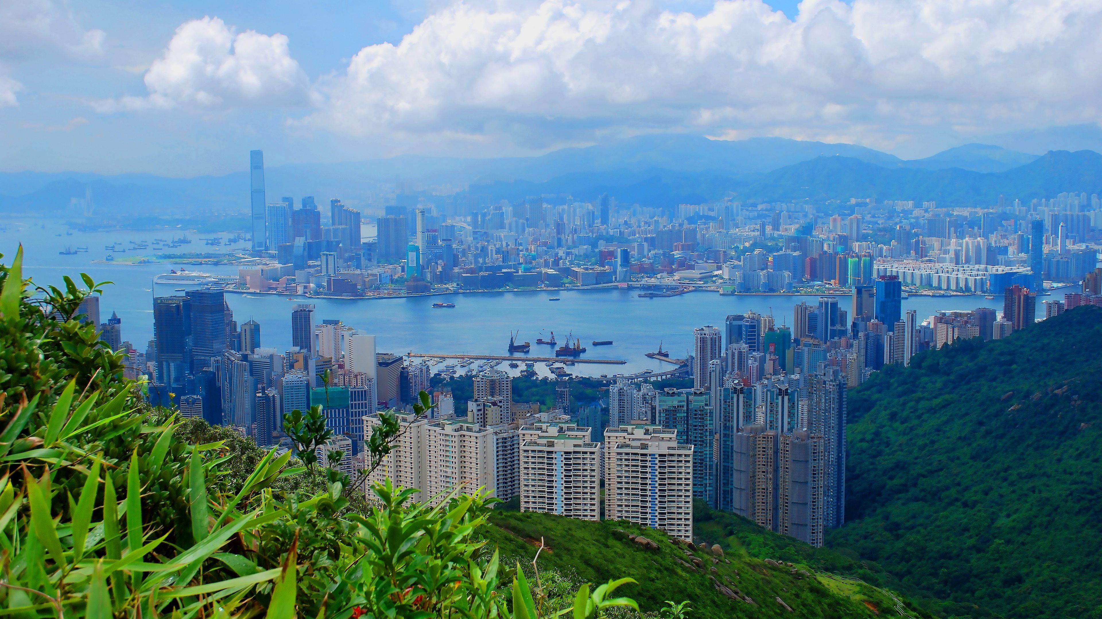 hong kong, building, top view, sky, 4k, HD Wallpaper