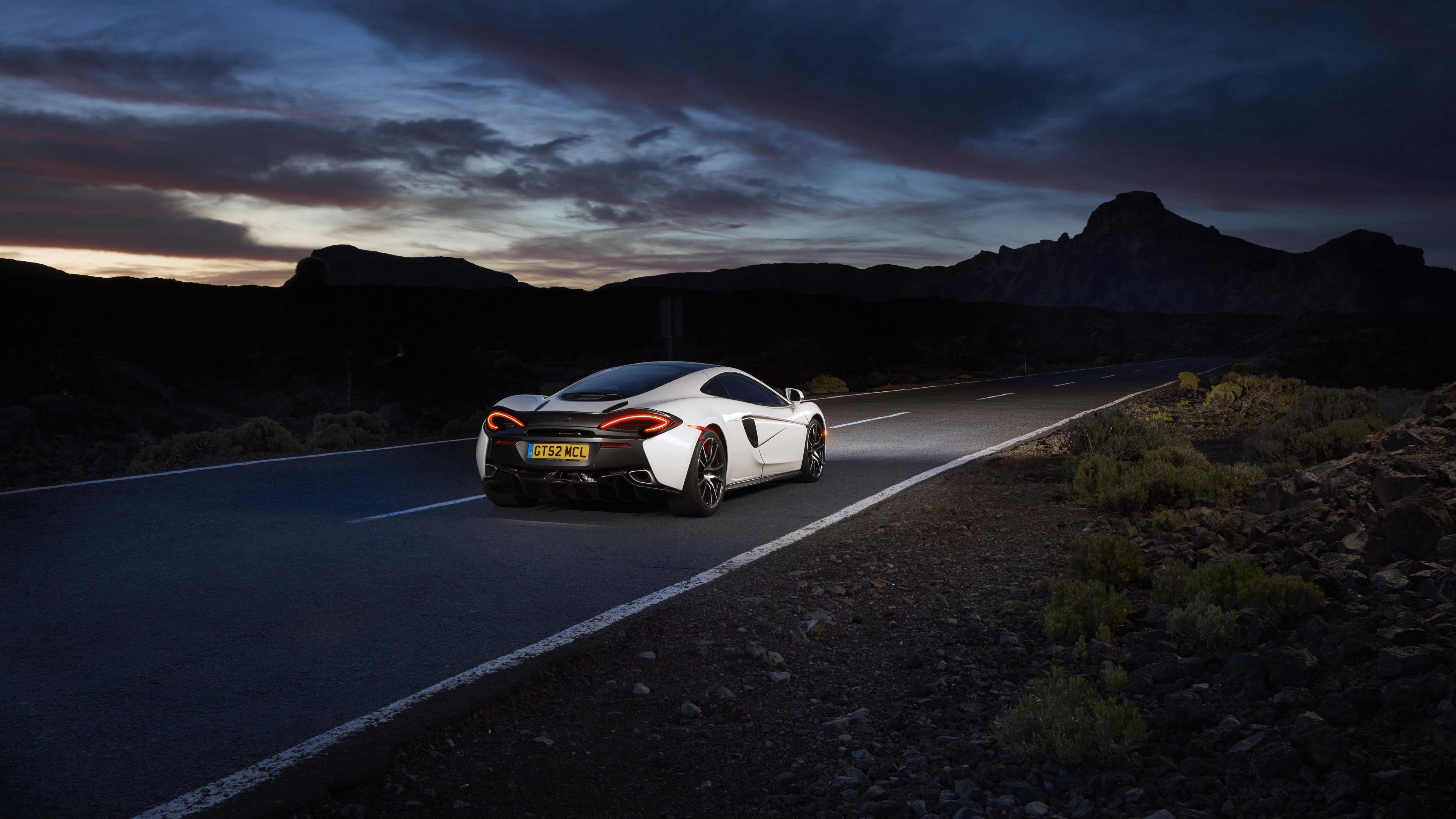 mclaren, 570gt, supercar, road, night, rear view, 4k, HD Wallpaper