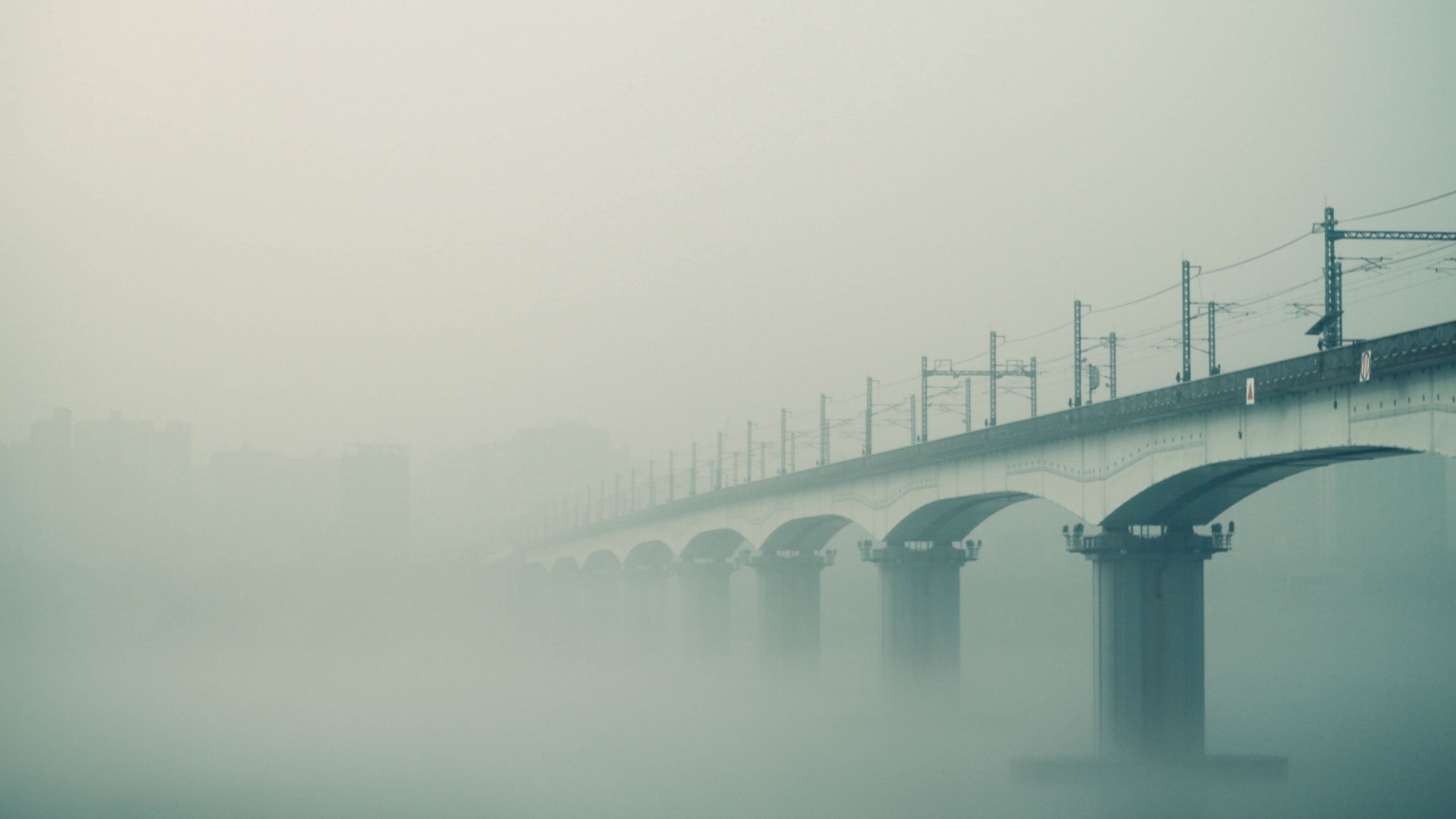 bridge, fog, sky, 4k, HD Wallpaper