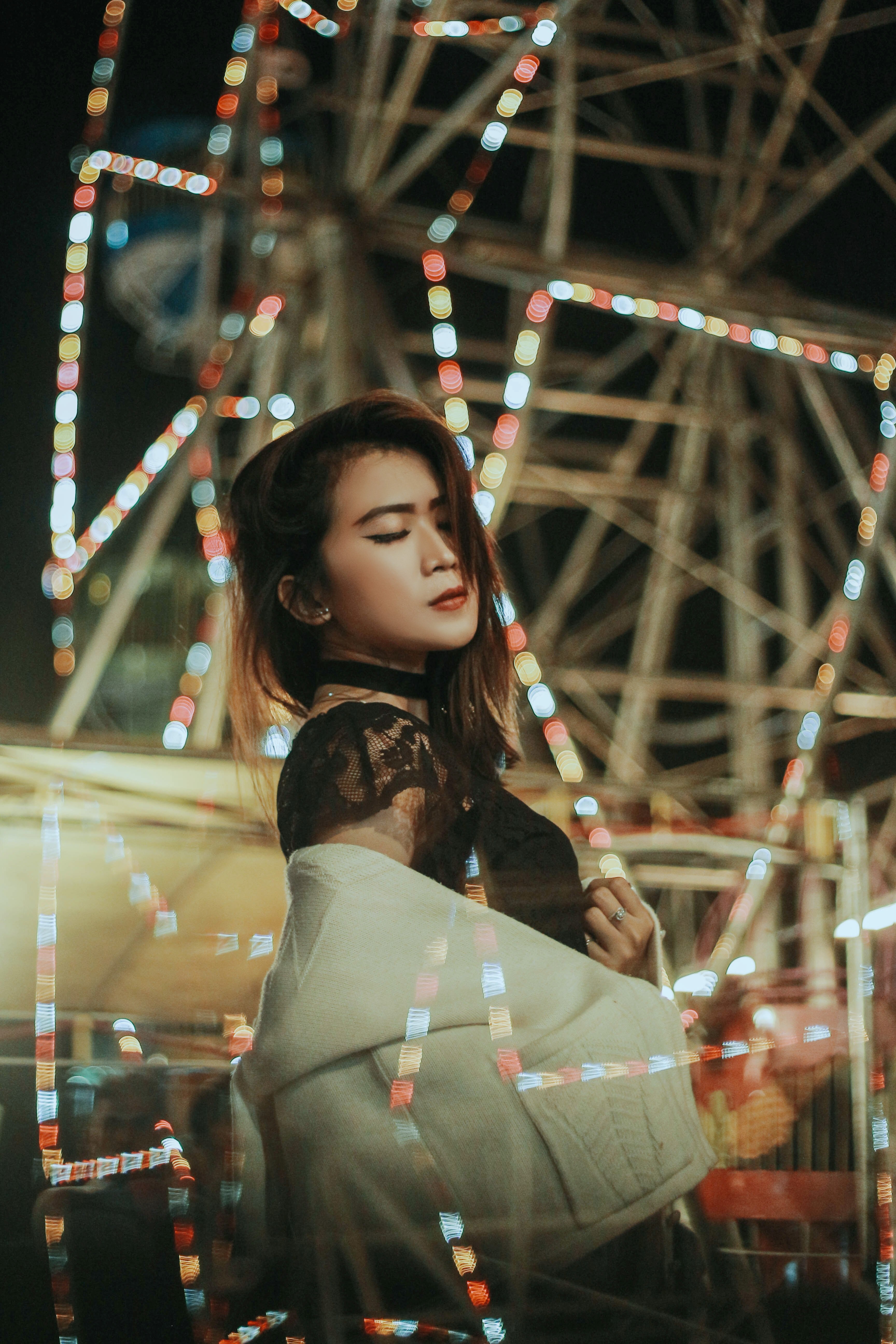 woman neon light bokeh and asian hd, 4k, Phone HD Wallpaper