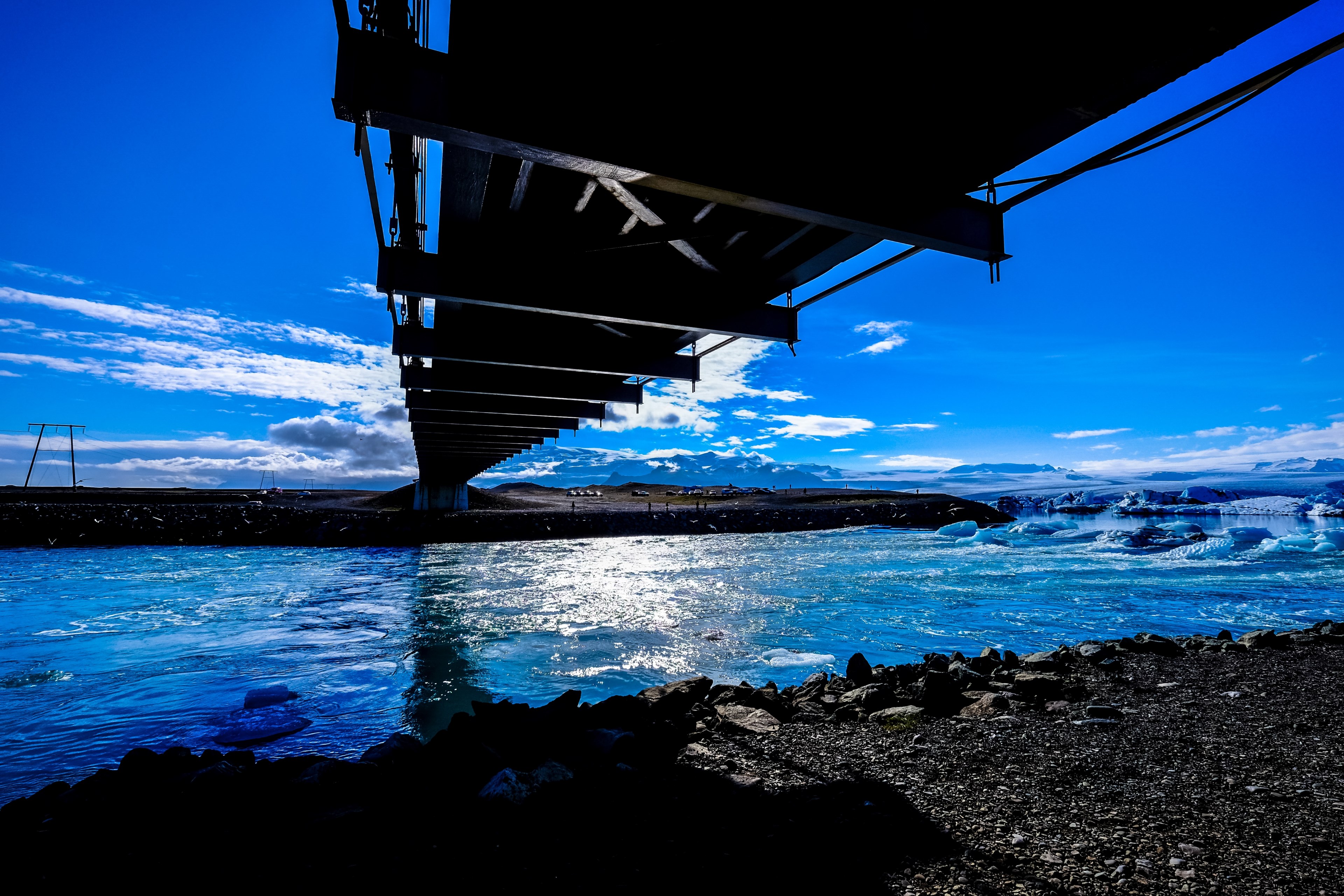 bridge on icebergs 4k, HD Wallpaper
