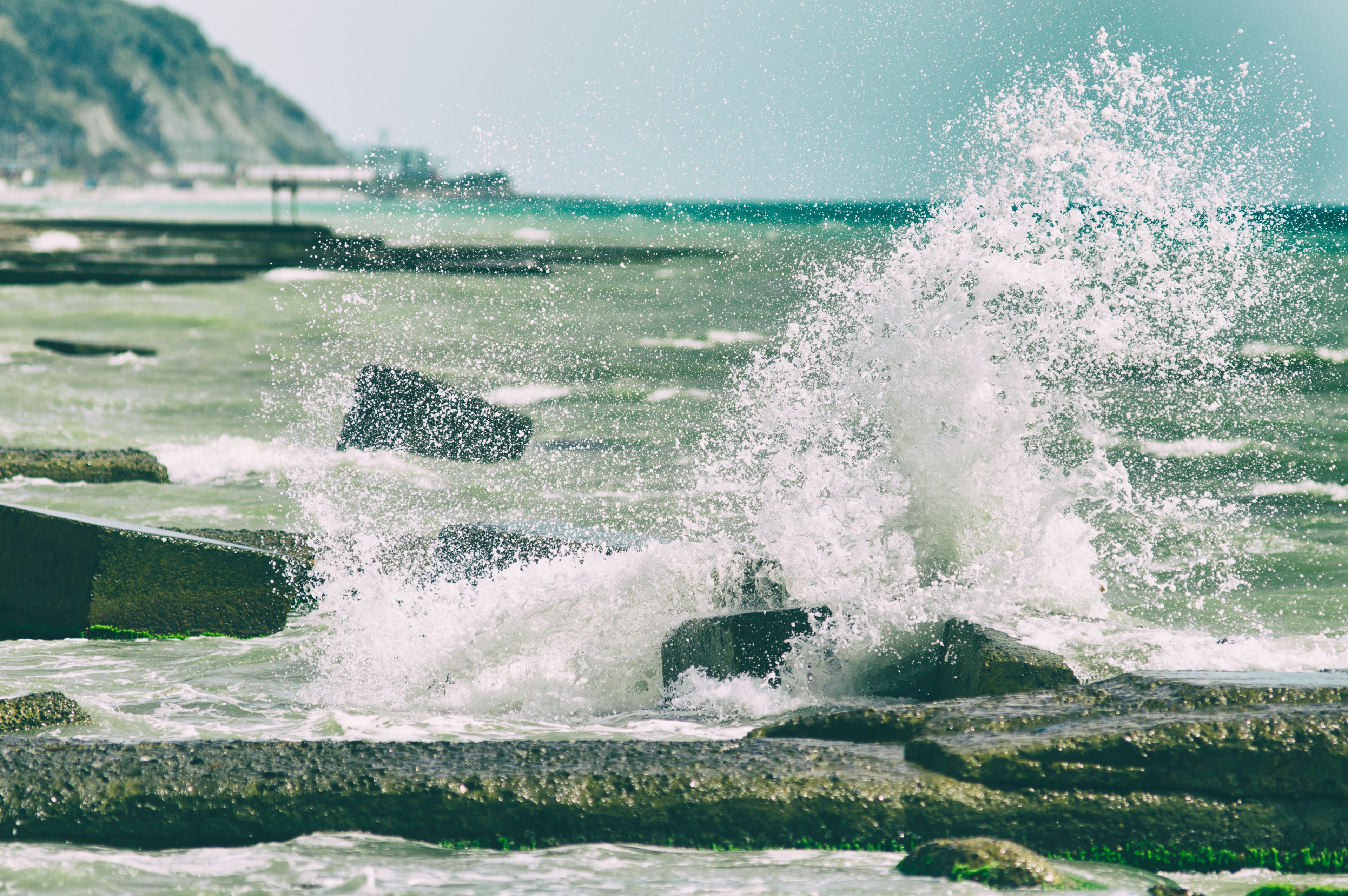 wafe water rock and sea 4k, HD Wallpaper