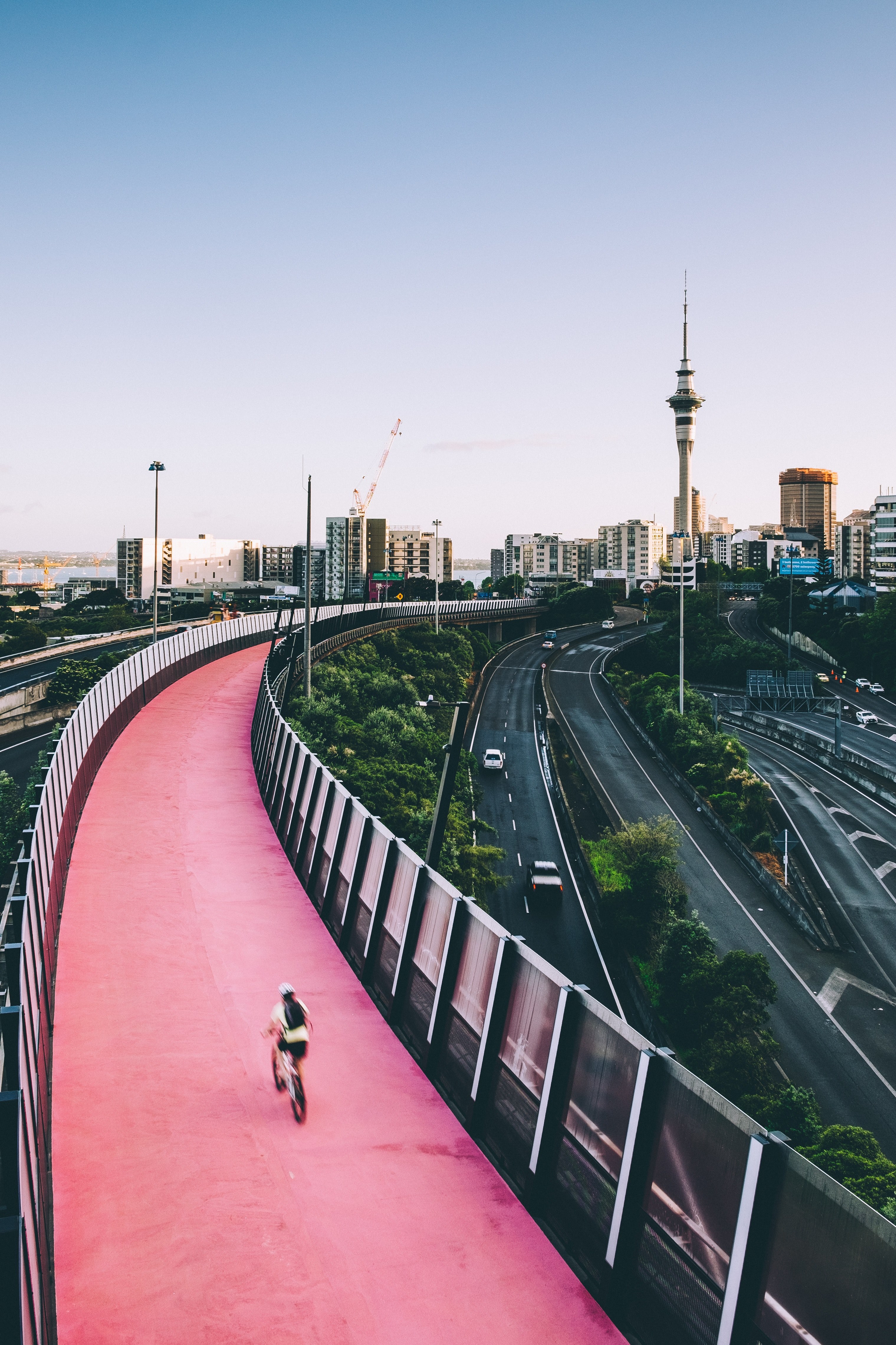 city road bridge and cyclist hd, 4k, Phone HD Wallpaper