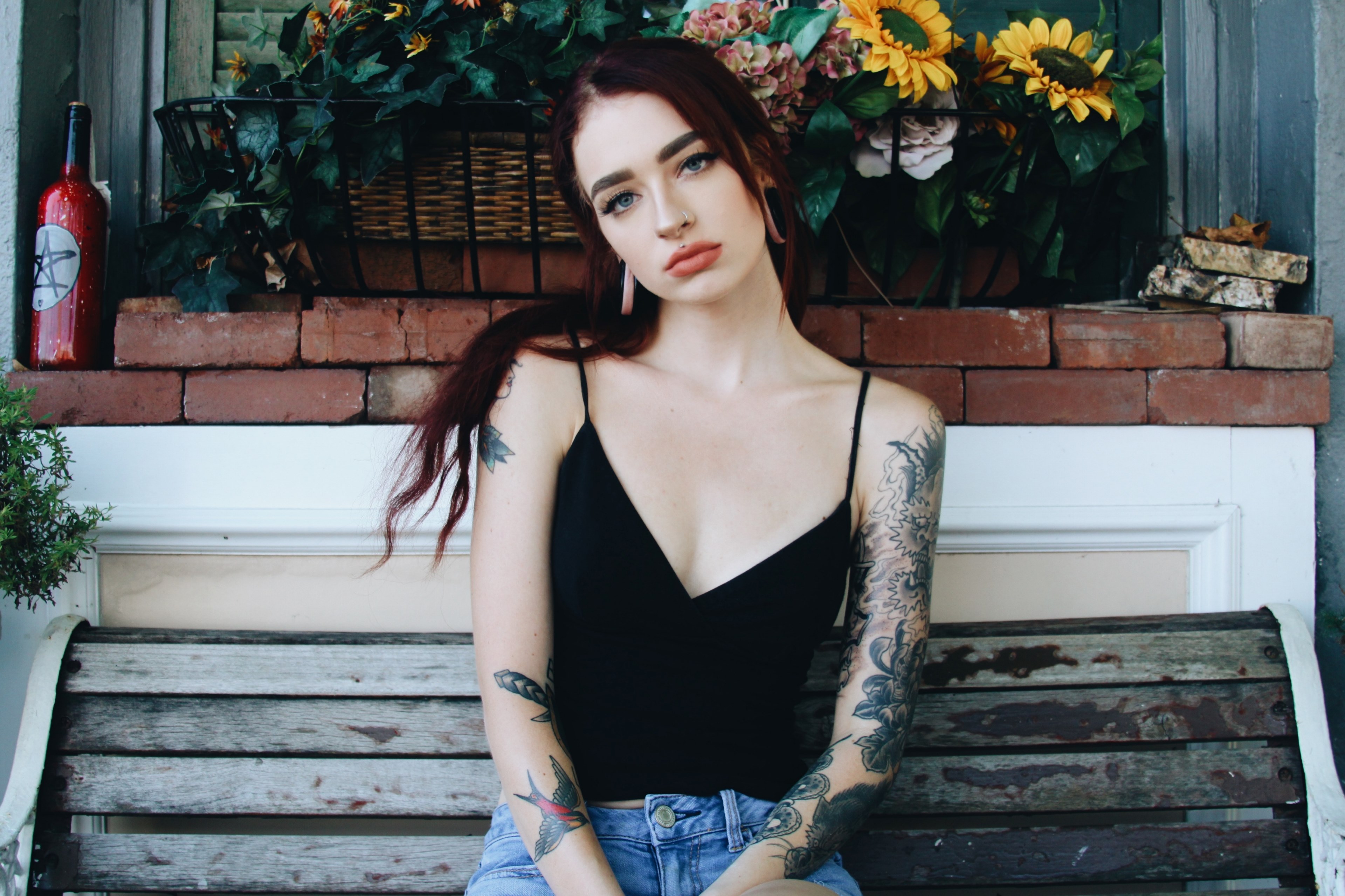 woman female tattoo and vest 4k, HD Wallpaper
