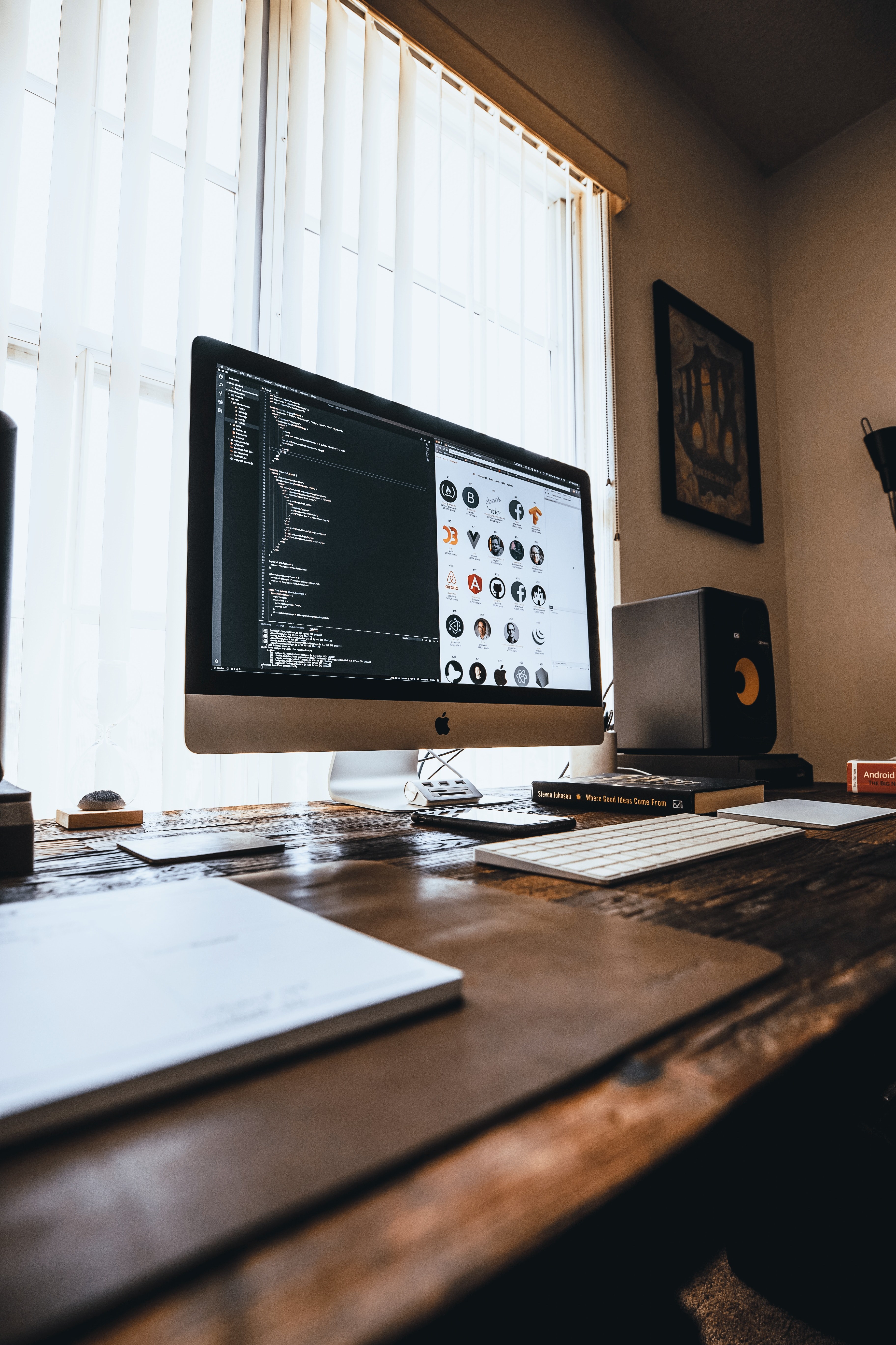 desk tech setup and web development hd, 4k, Phone HD Wallpaper