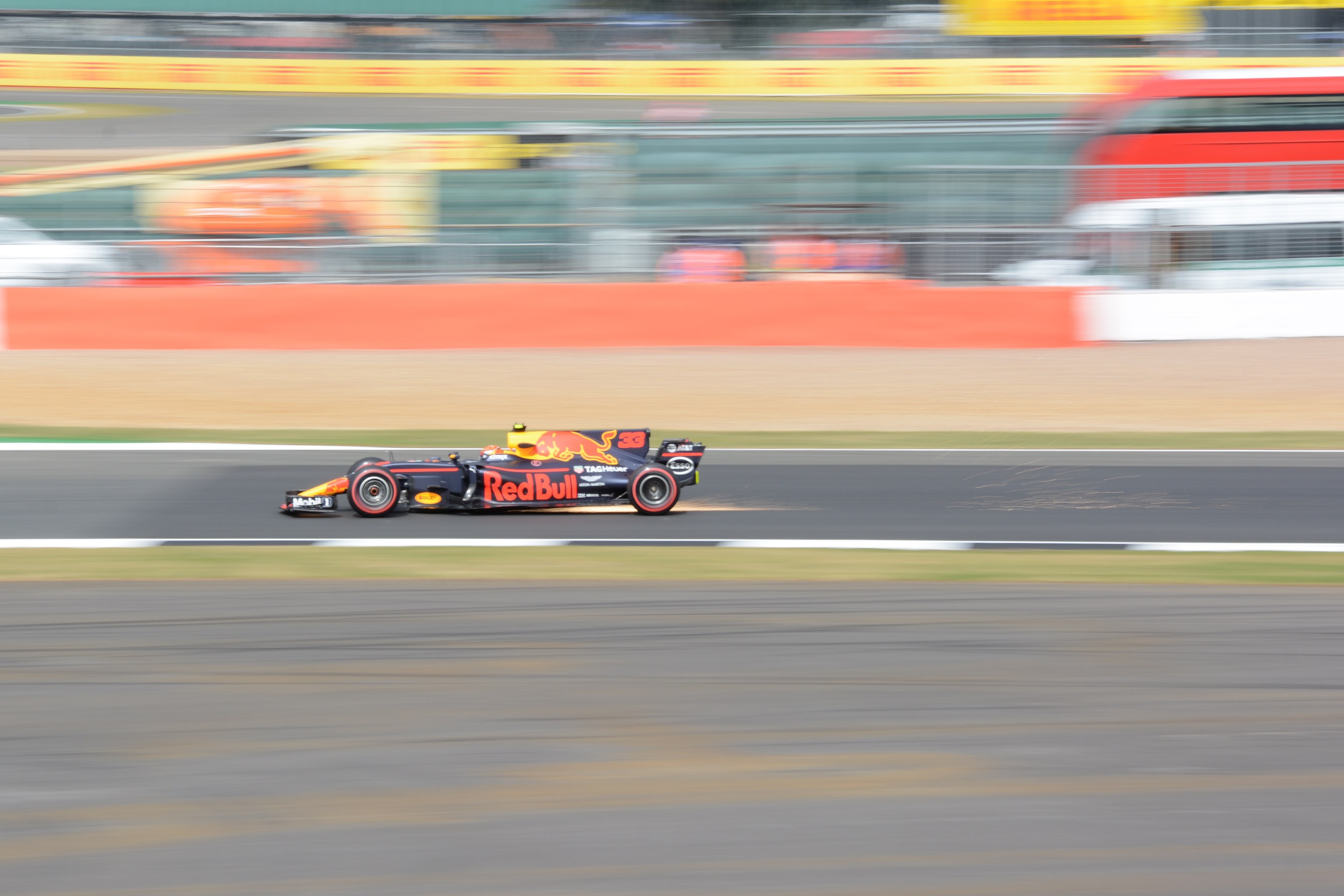 max verstappens red bull sparks at silverstone 4k, HD Wallpaper