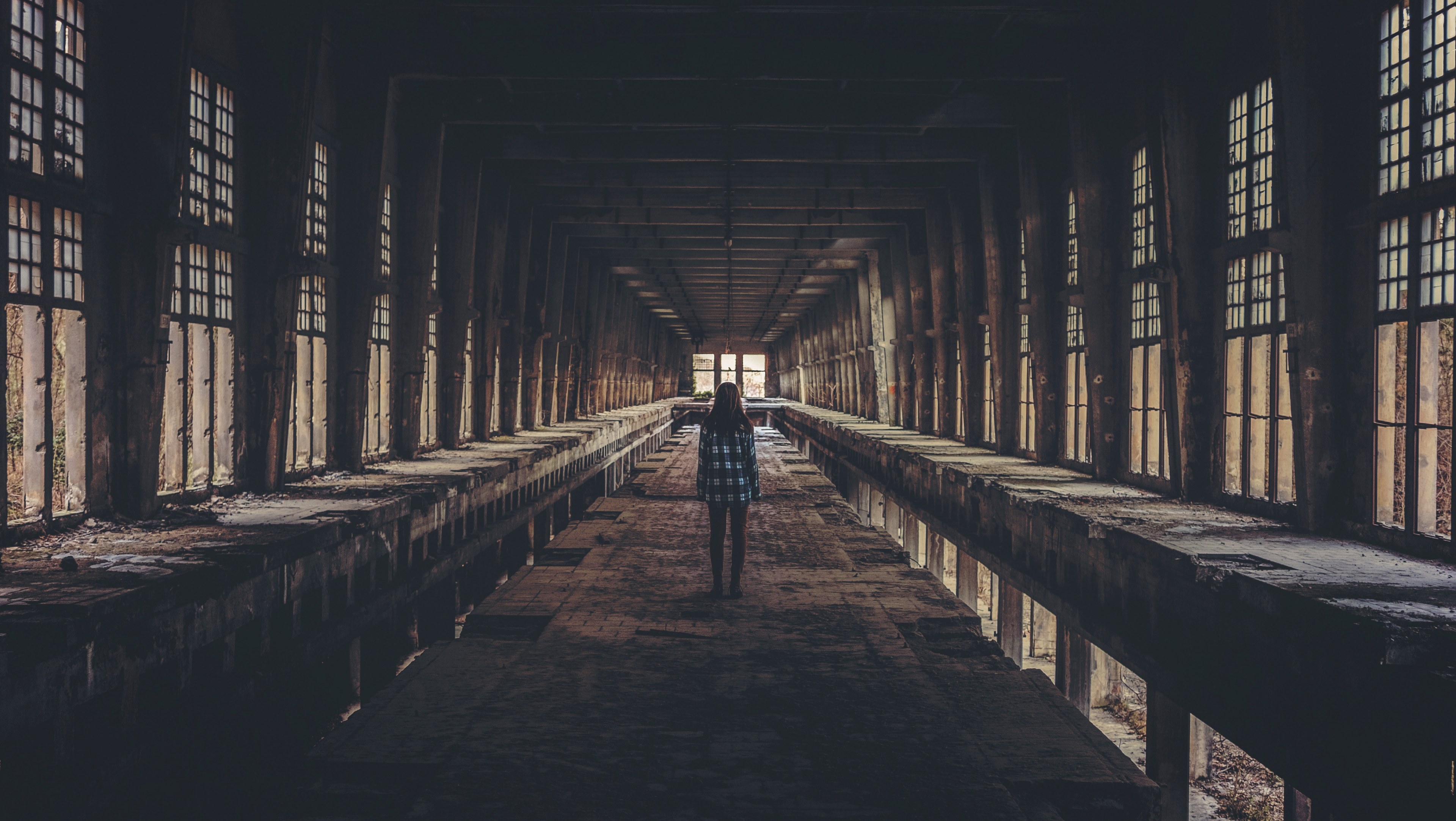 corridor person standing and stone 4k, HD Wallpaper