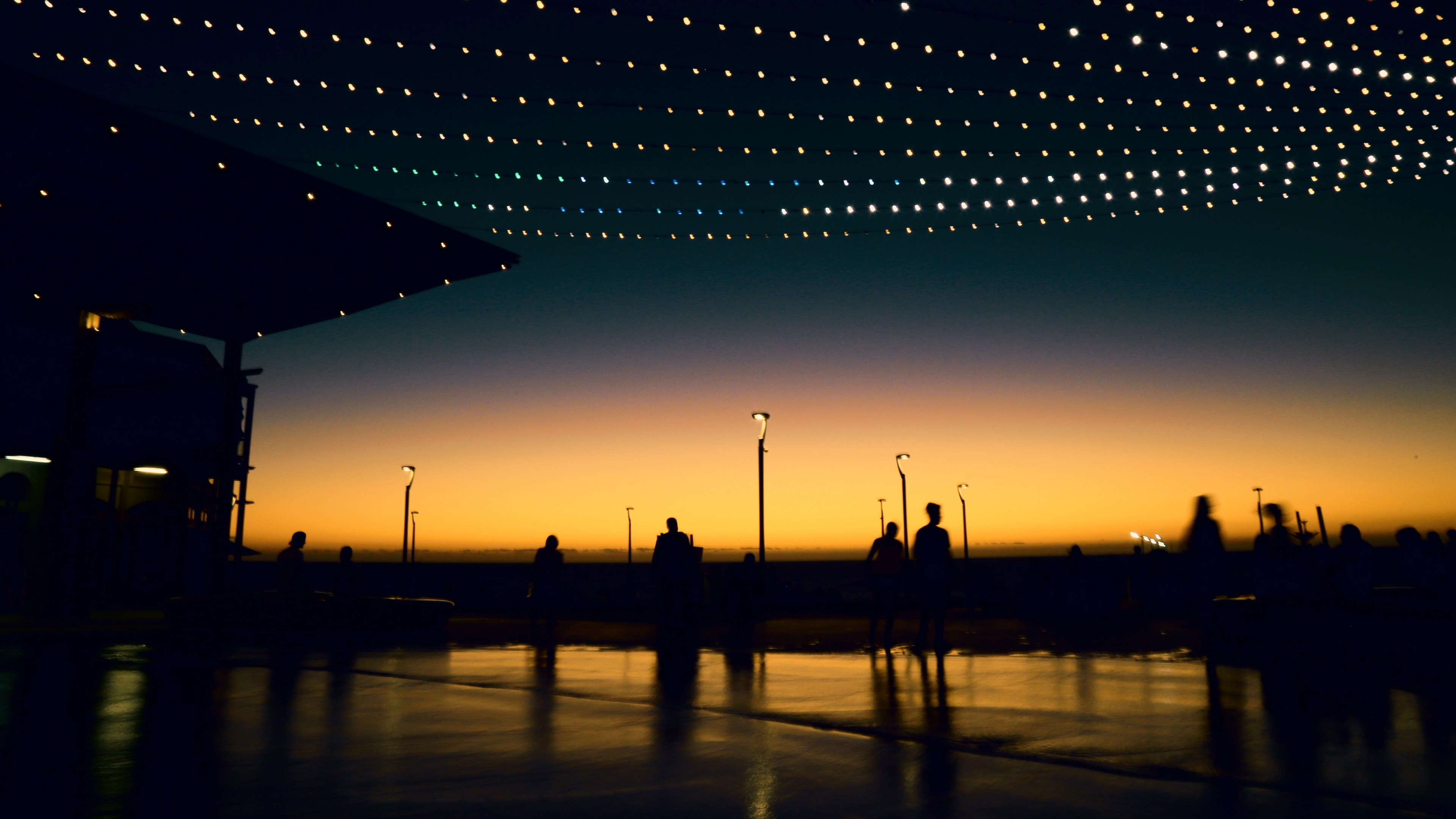 silhouette beach life town square and motion blur 4k, HD Wallpaper