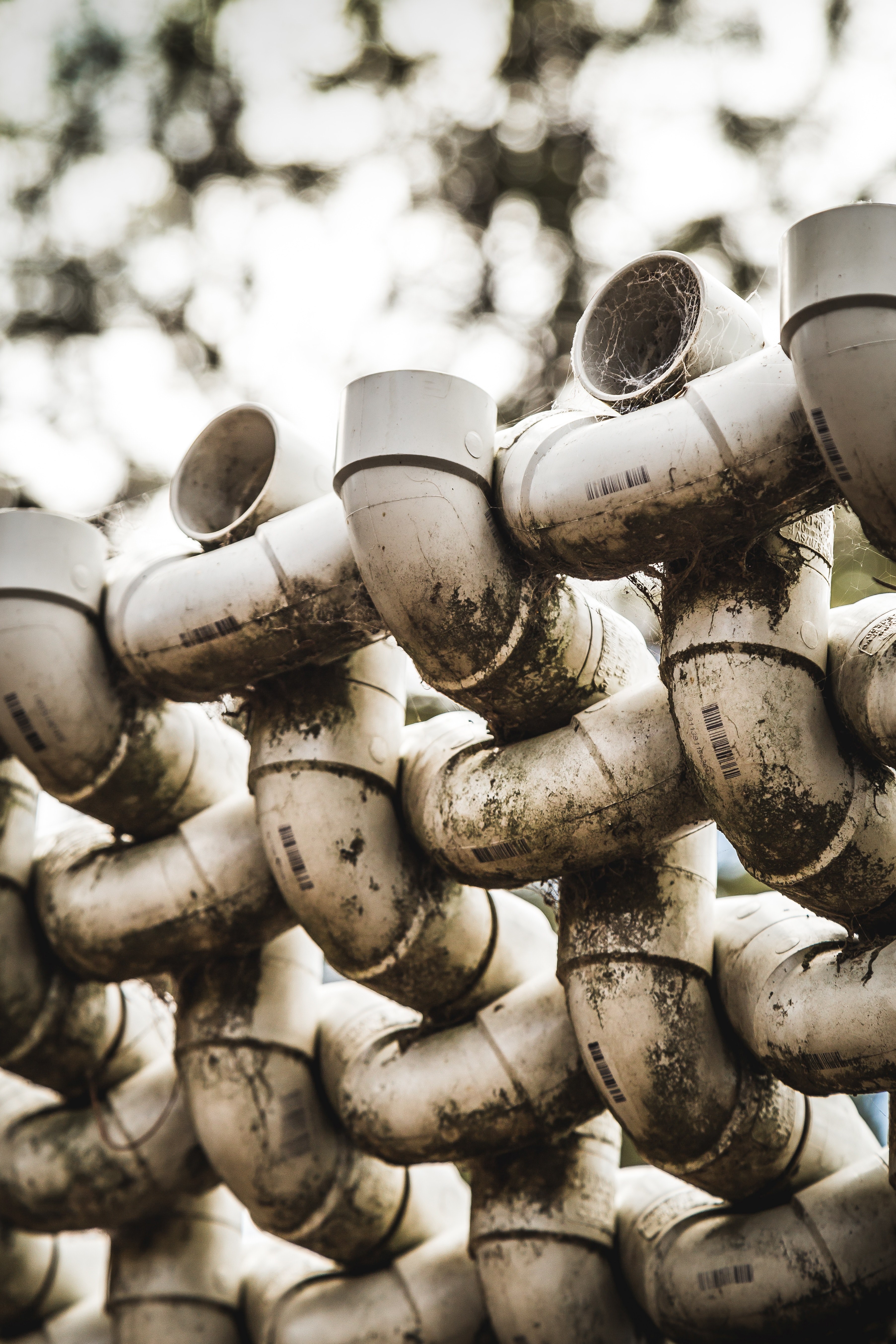 pipes dirty sculpture and moss hd, 4k, Phone HD Wallpaper