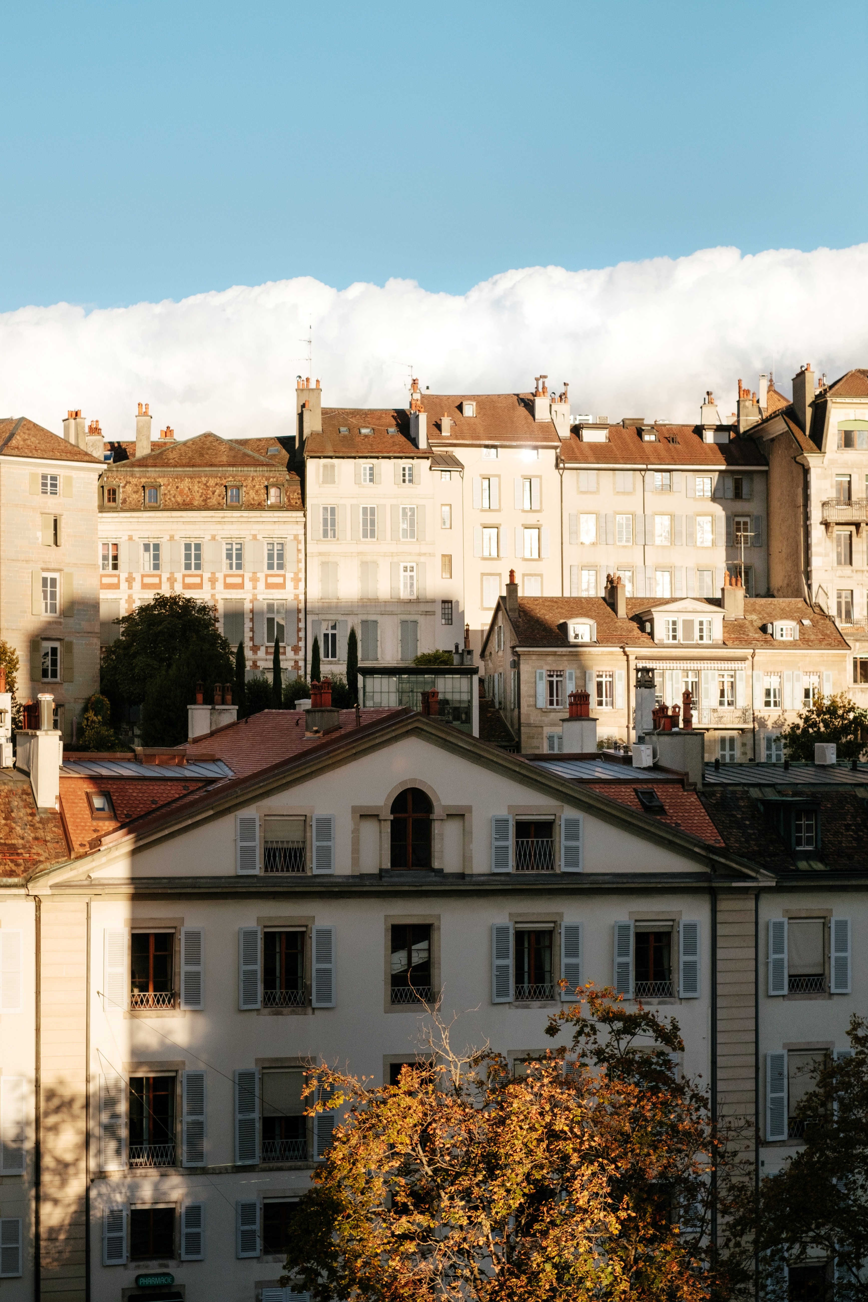 looking at a part of the geneva old town 4k, Phone HD Wallpaper