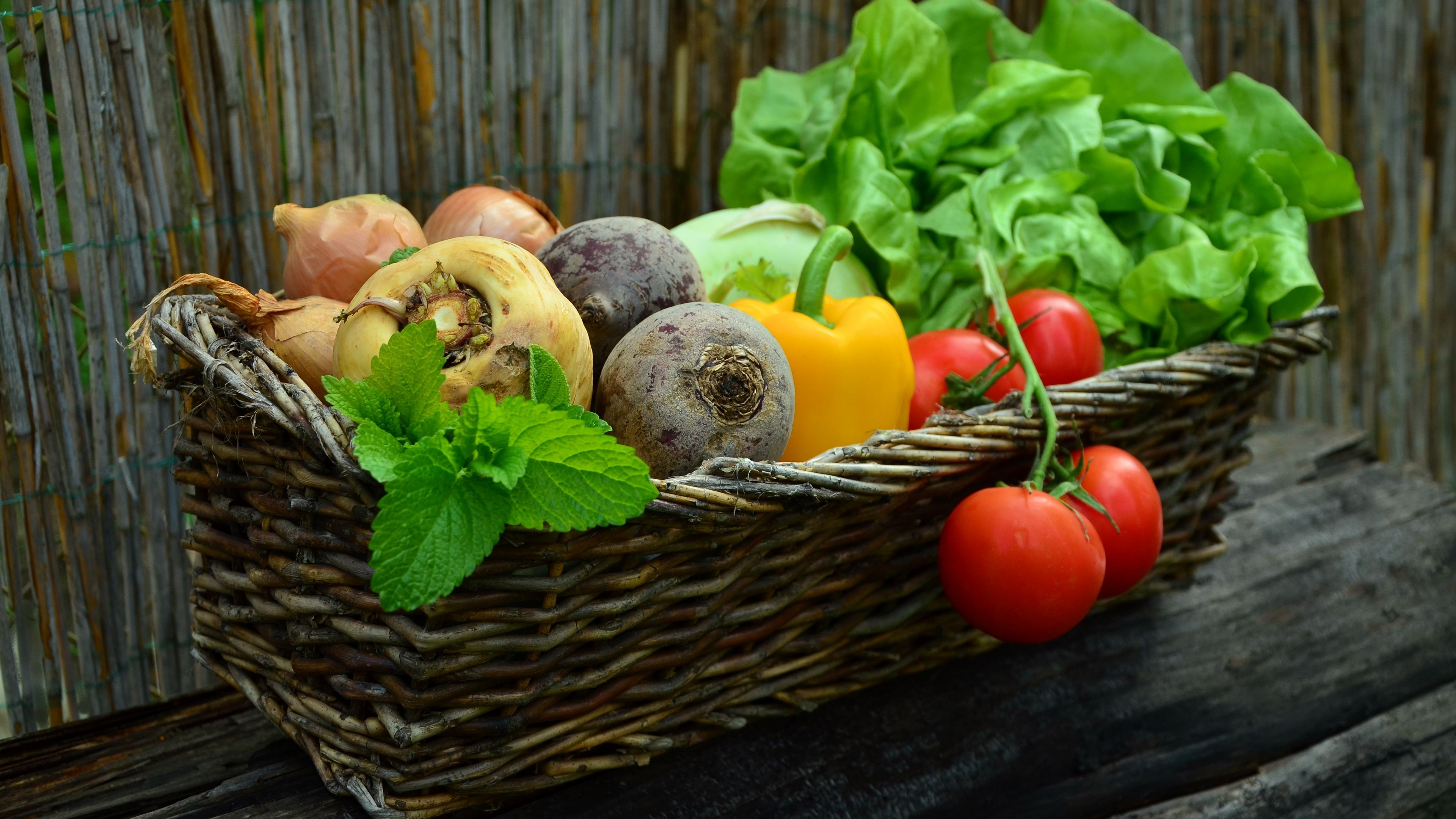 vegetables, basket, beet, radish, parsley, 4k, HD Wallpaper