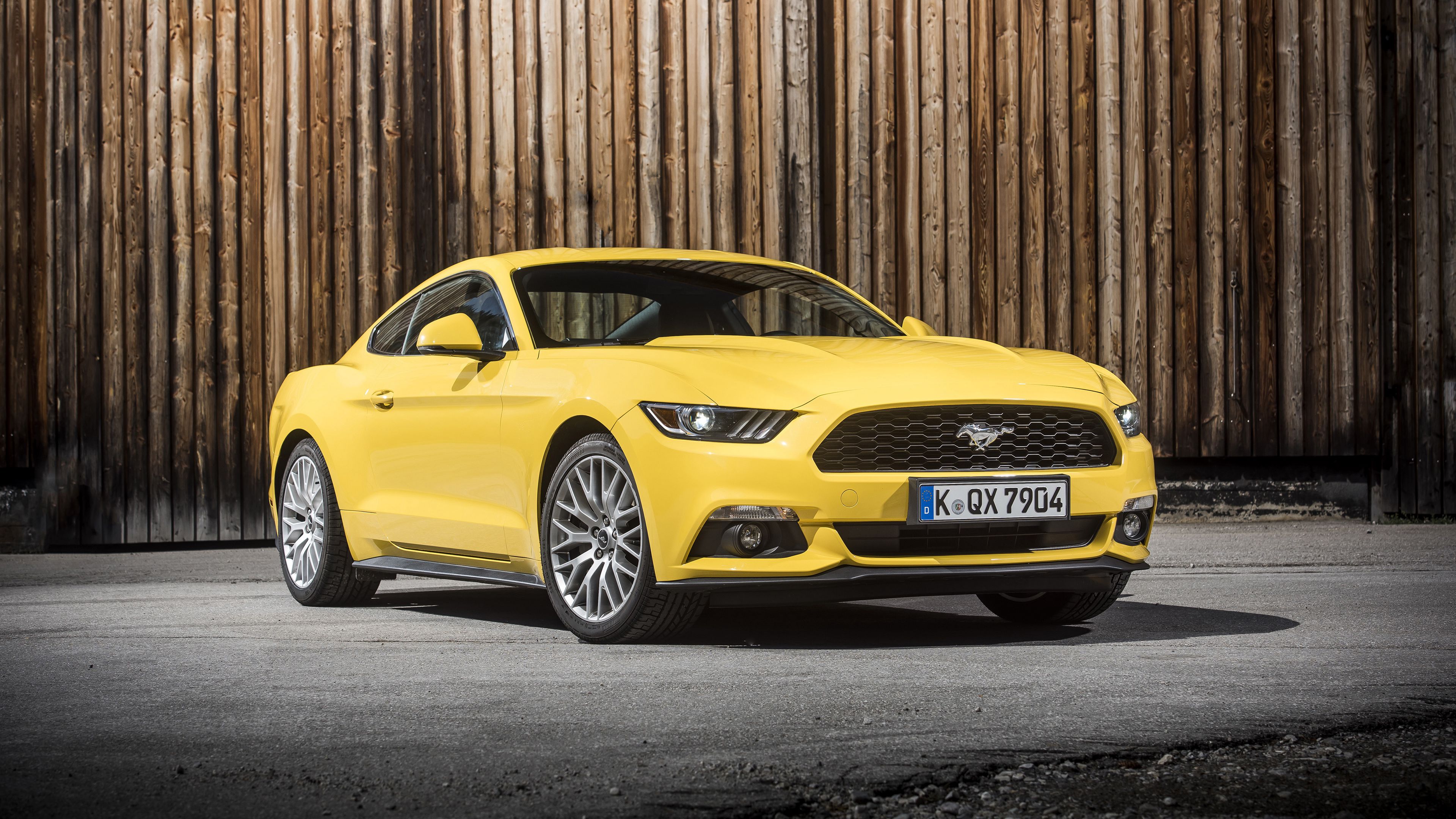 ford, mustang, gt, eu-spec, yellow, side view, 4k, HD Wallpaper