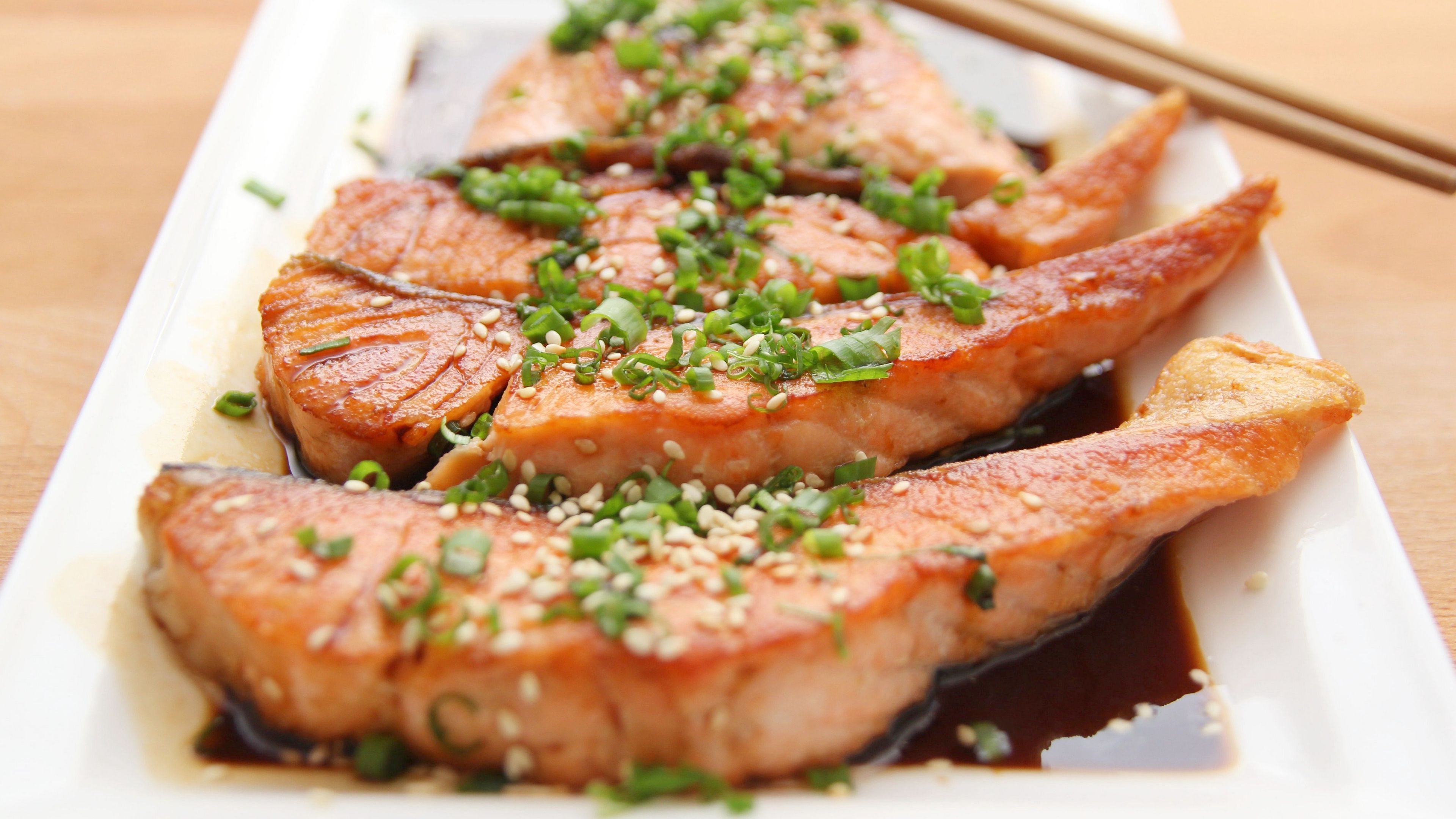salmon, teriyaki, fish, meat, 4k, HD Wallpaper
