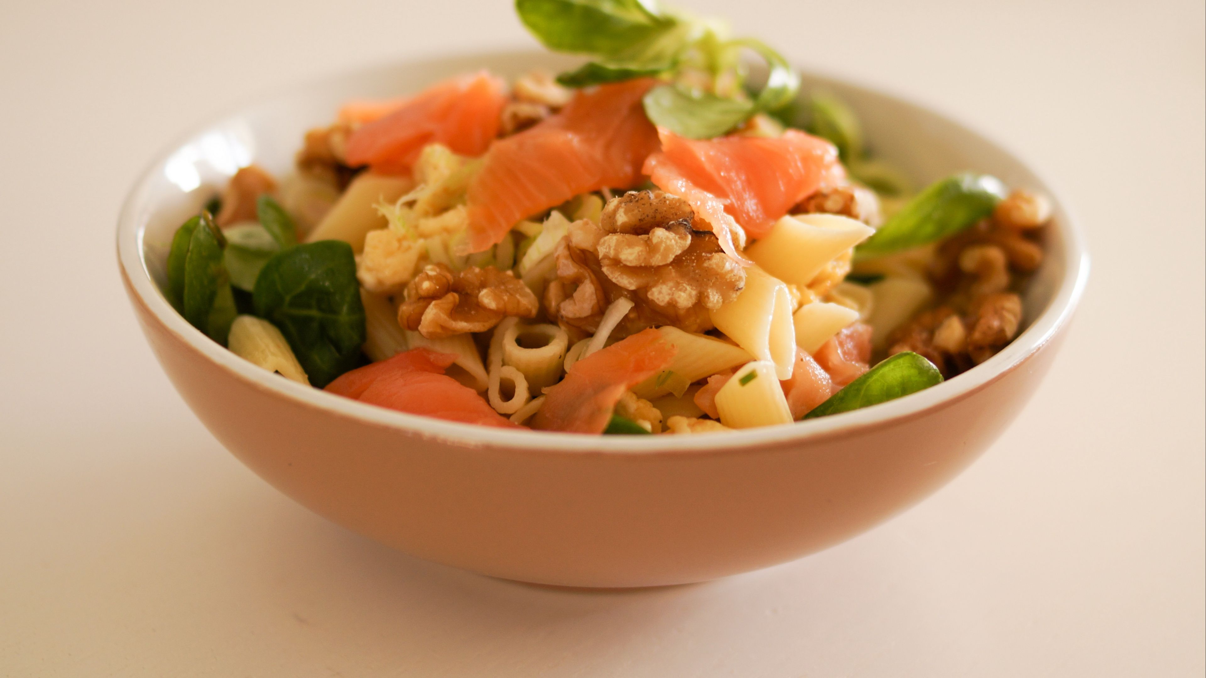 salad, pasta, meat, vegetables, 4k, HD Wallpaper