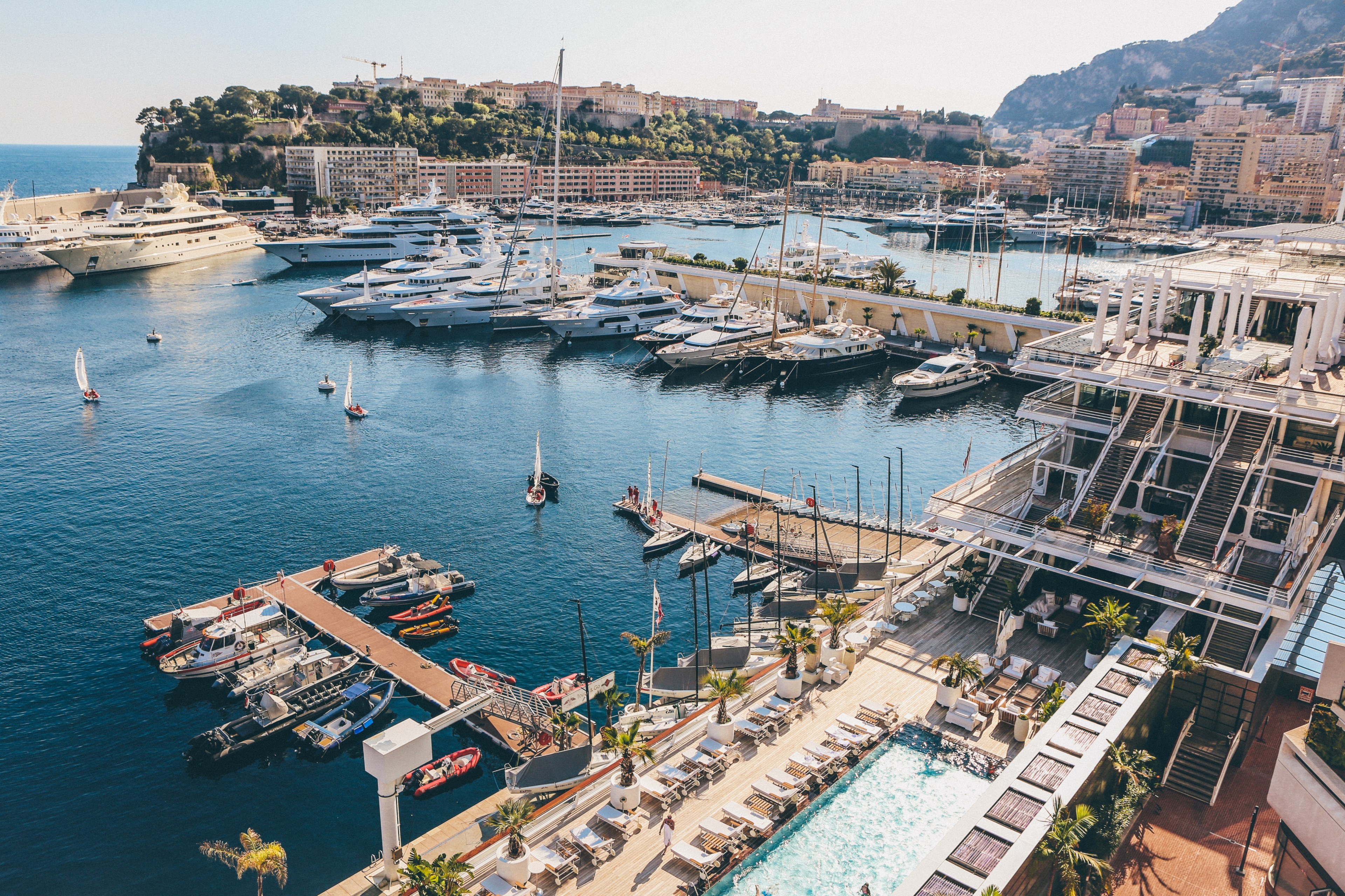 a high shot of a marina in a mediterranean city, spring time in monte carlo monaco 4k, HD Wallpaper