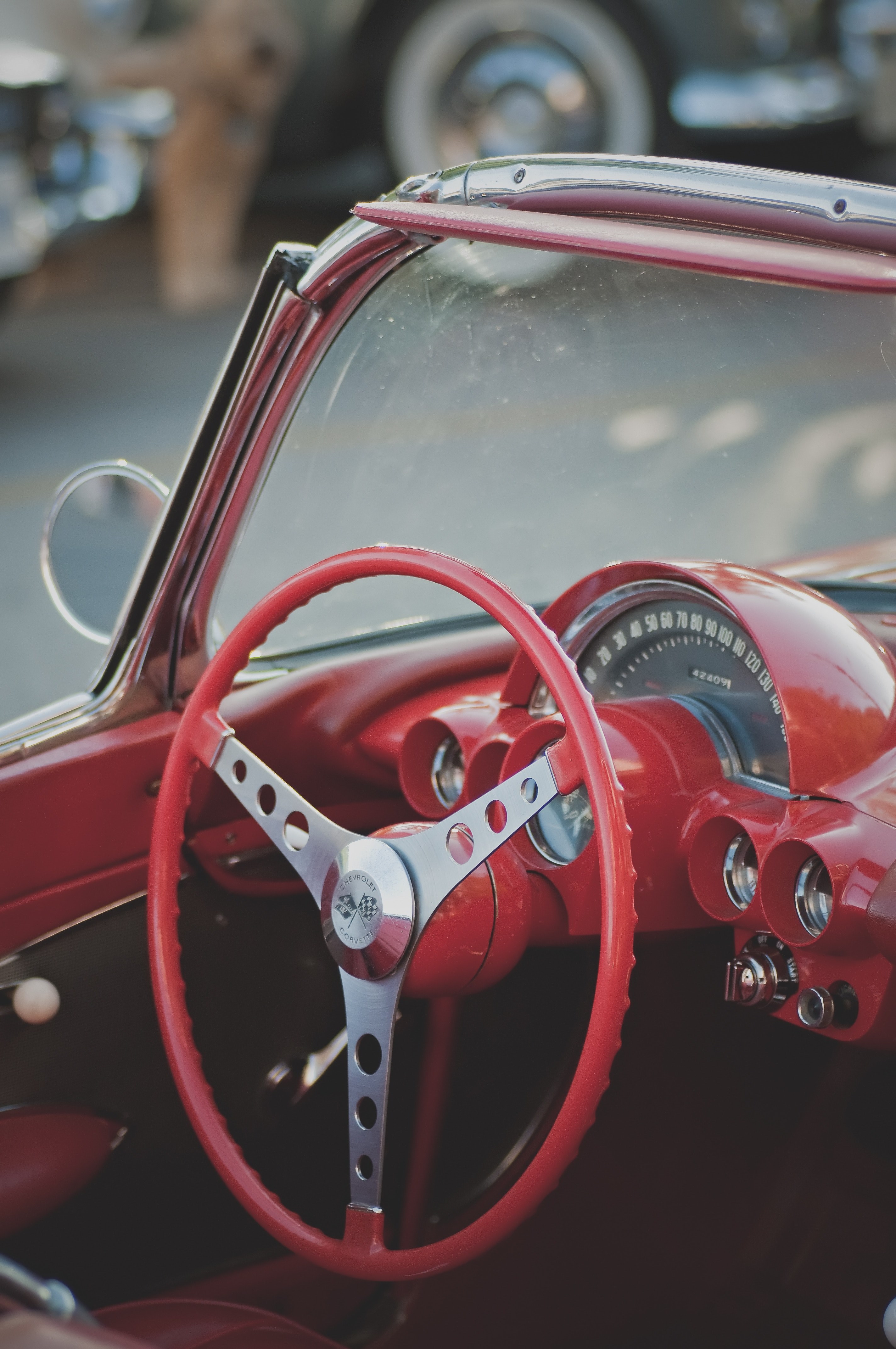 a red steering wheel inside a convertible with red interior, _red steering wheel 4k, Phone HD Wallpaper