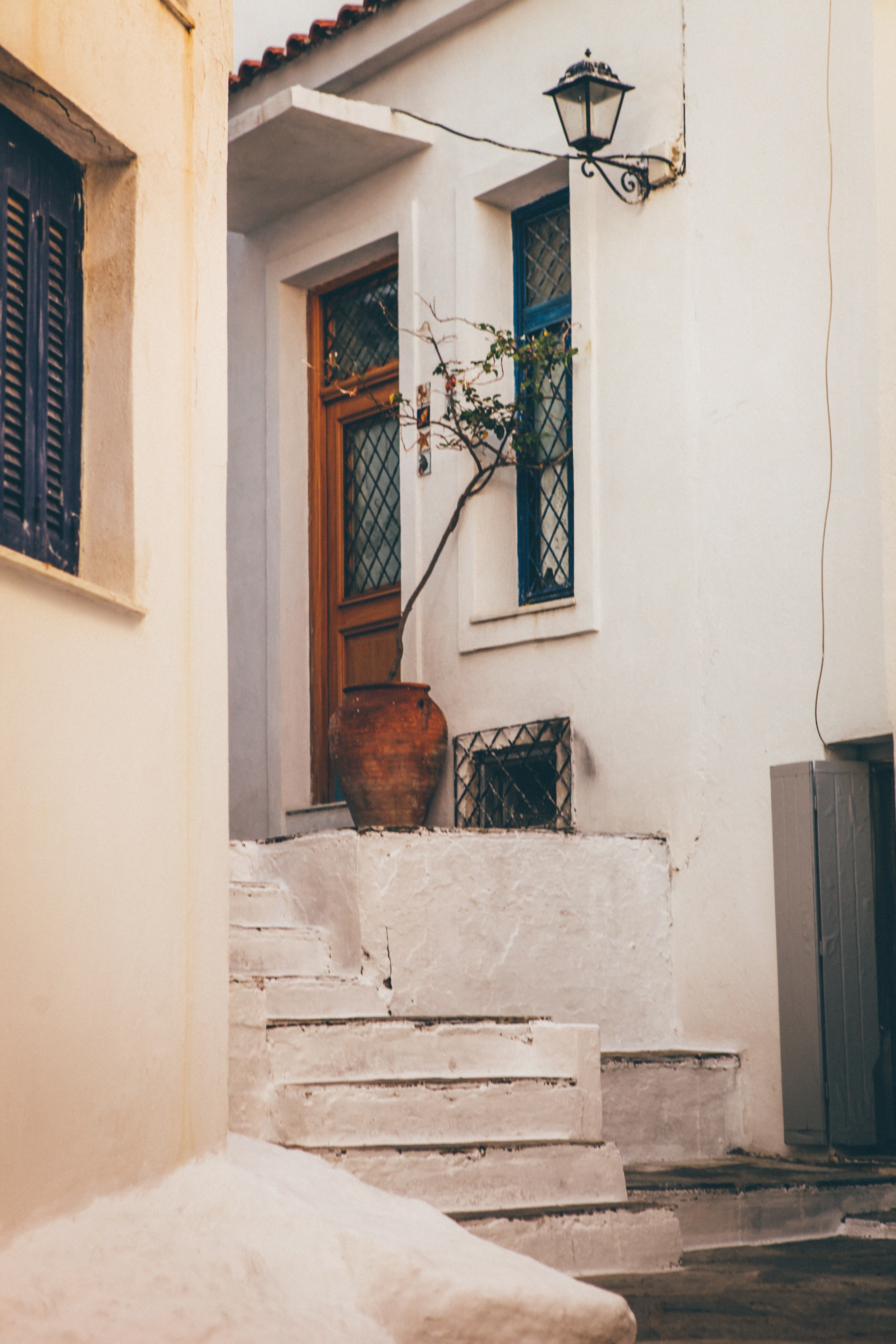 aegean mediterranean window and potted plant hd, 4k, Phone HD Wallpaper