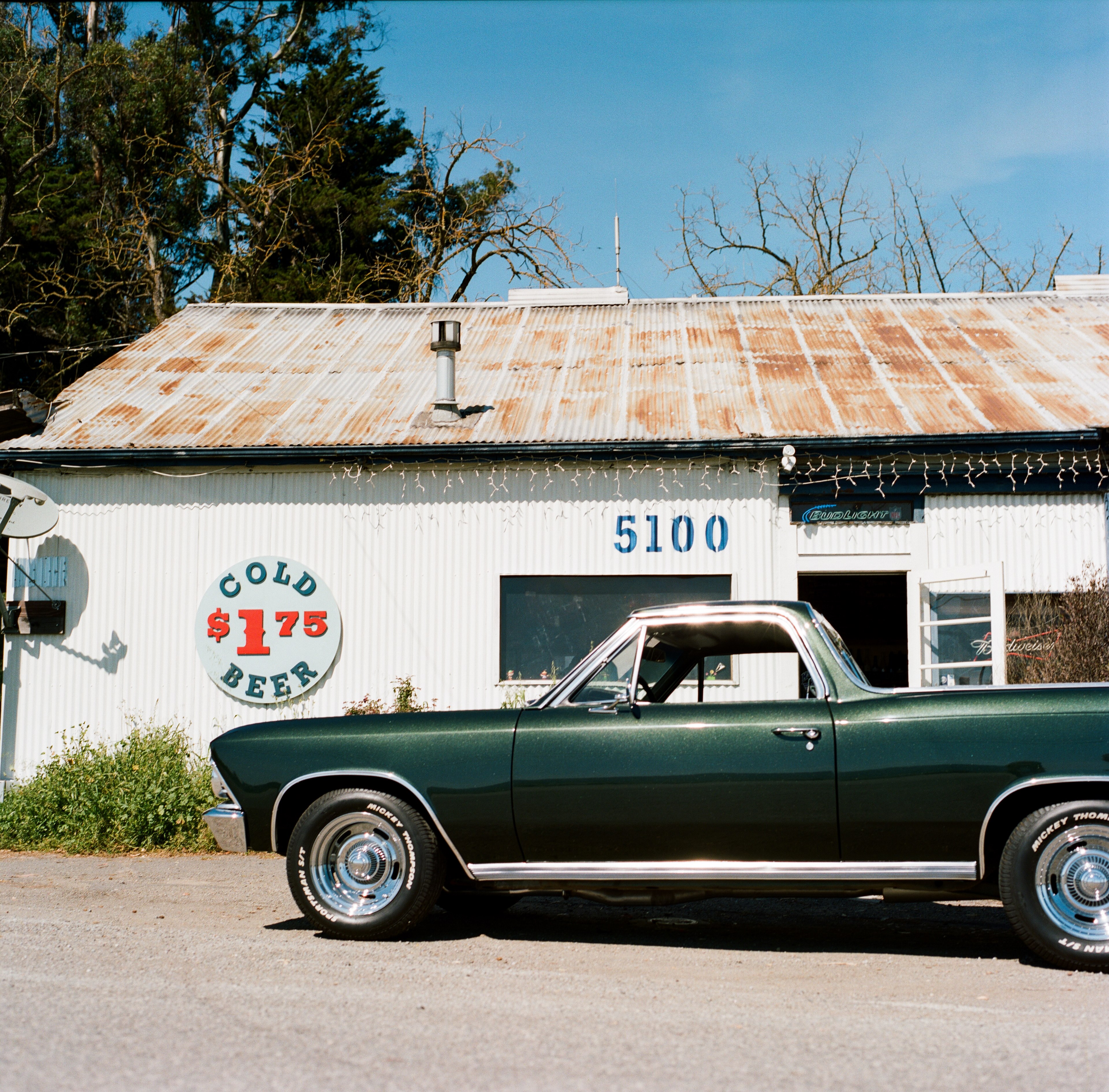 a trucked parked in front of a tin roof store with a beer sign in front of it, vintage chevy profile 4k, HD Wallpaper