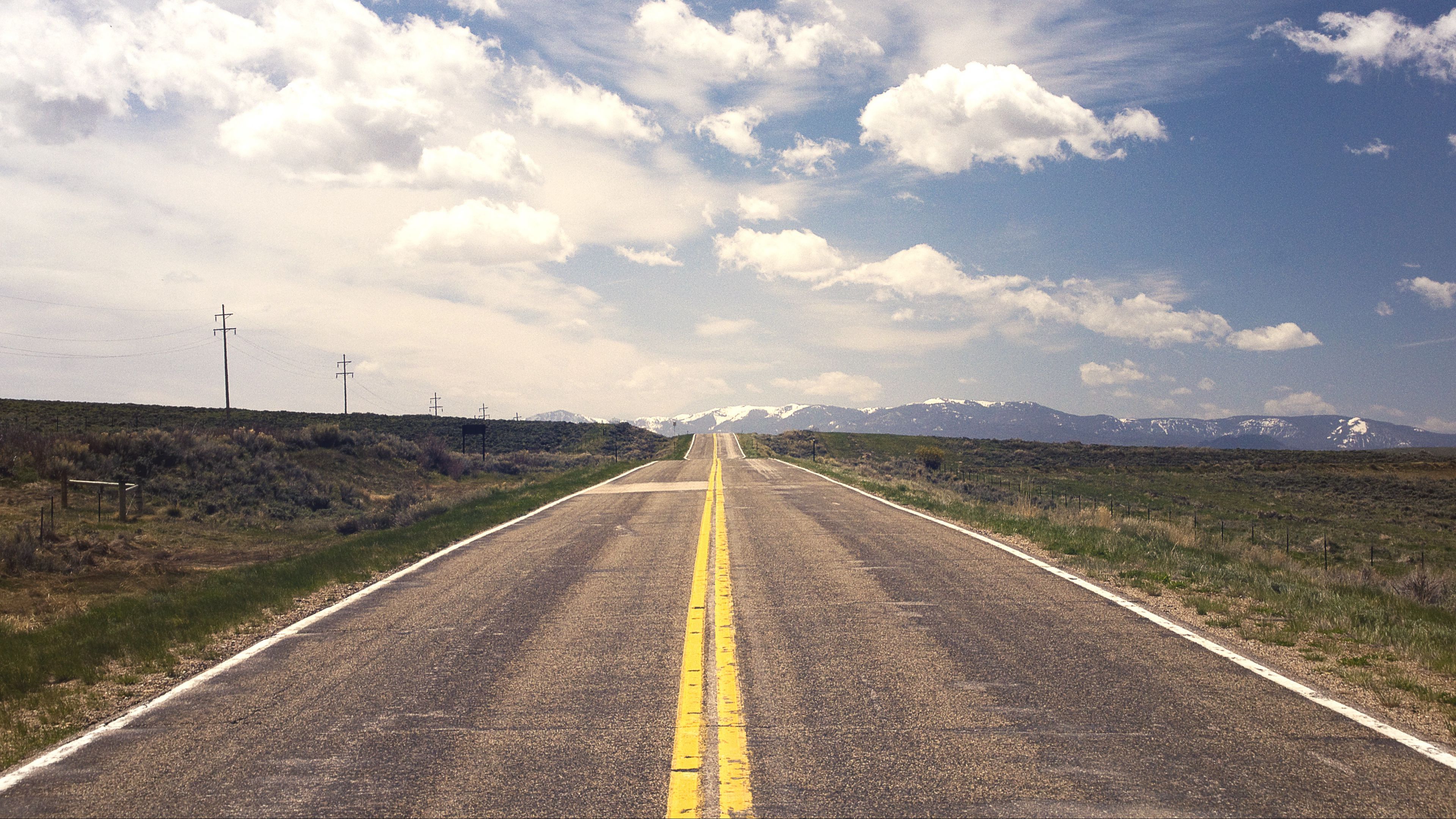 road, horizon, grass, 4k, HD Wallpaper