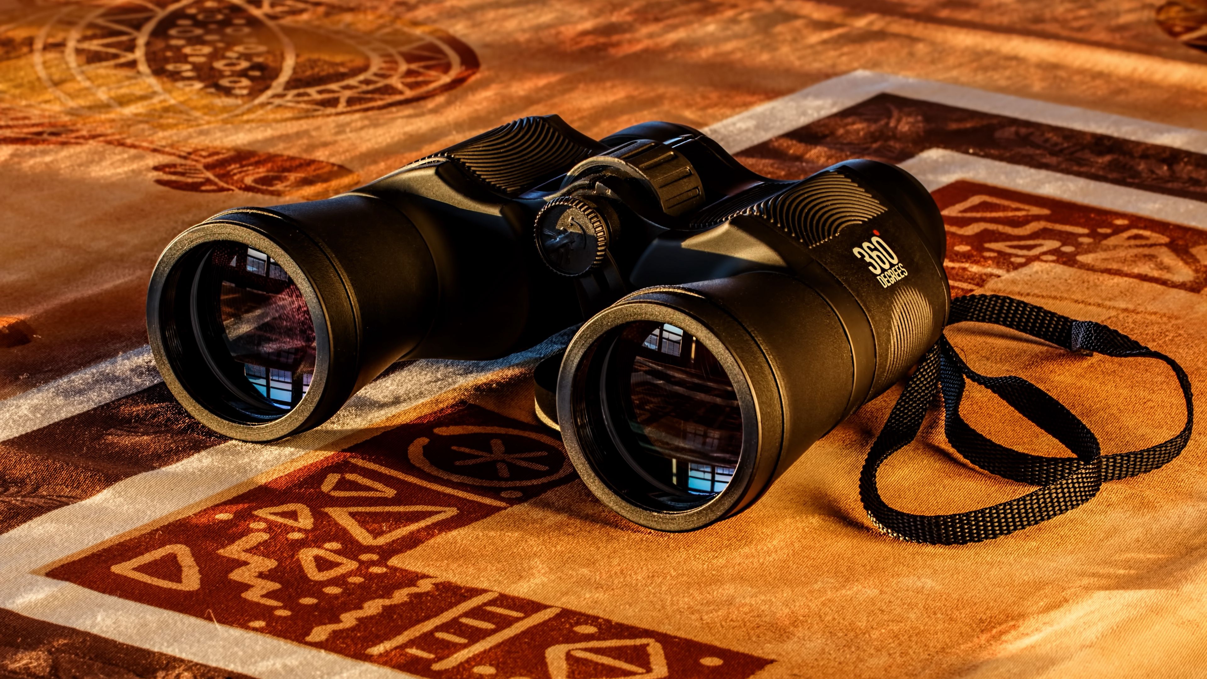 binoculars, lenses, gold, glow, reflection, 4k, HD Wallpaper