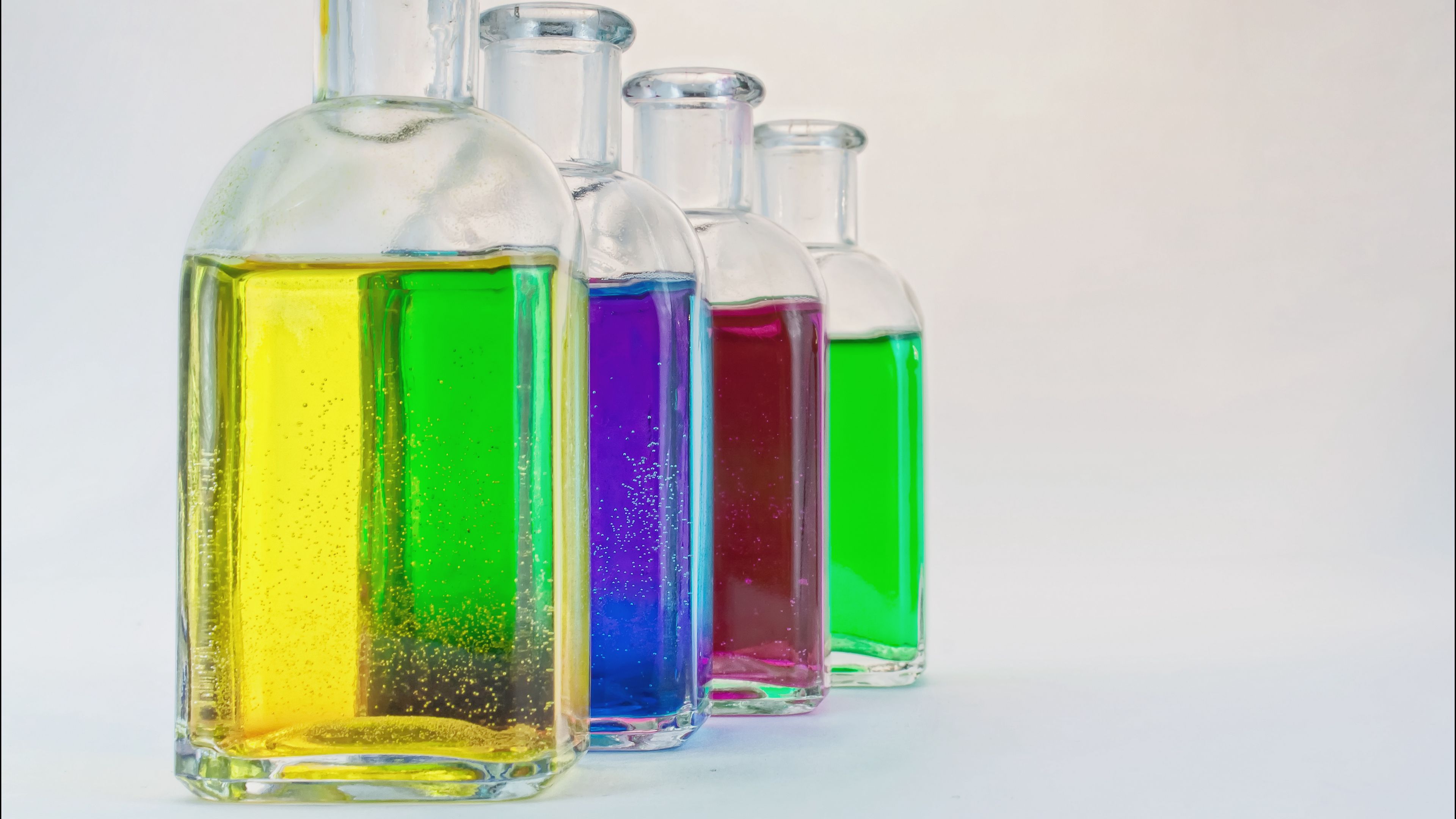 bottles, colorful, glass, liquid, 4k, HD Wallpaper