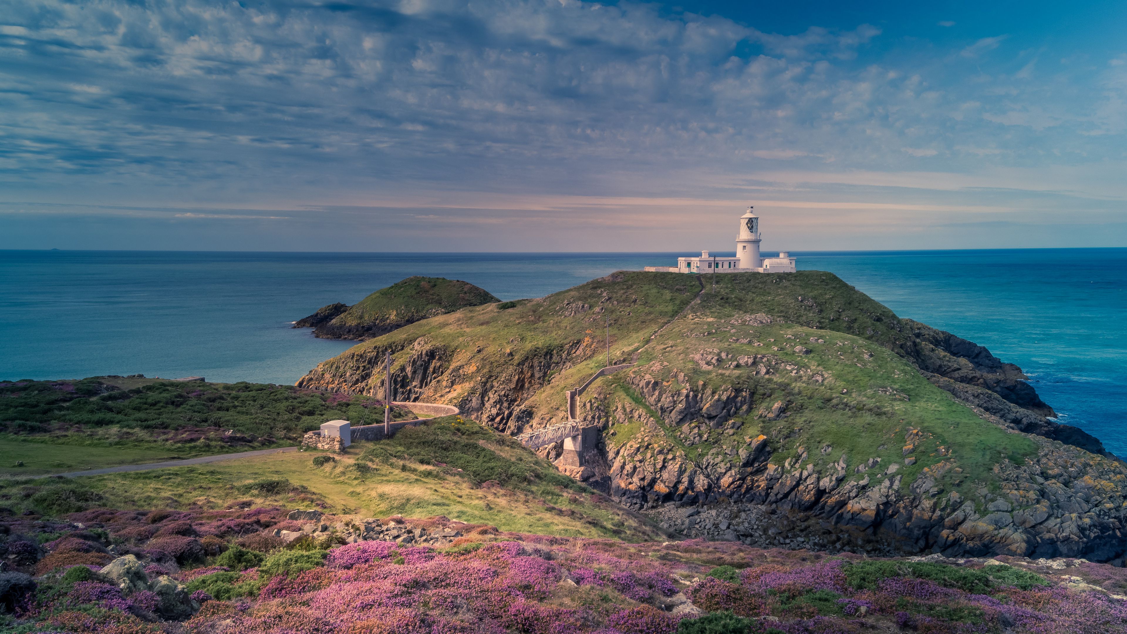 lighthouse, relief, flowers, sea, 4k, HD Wallpaper