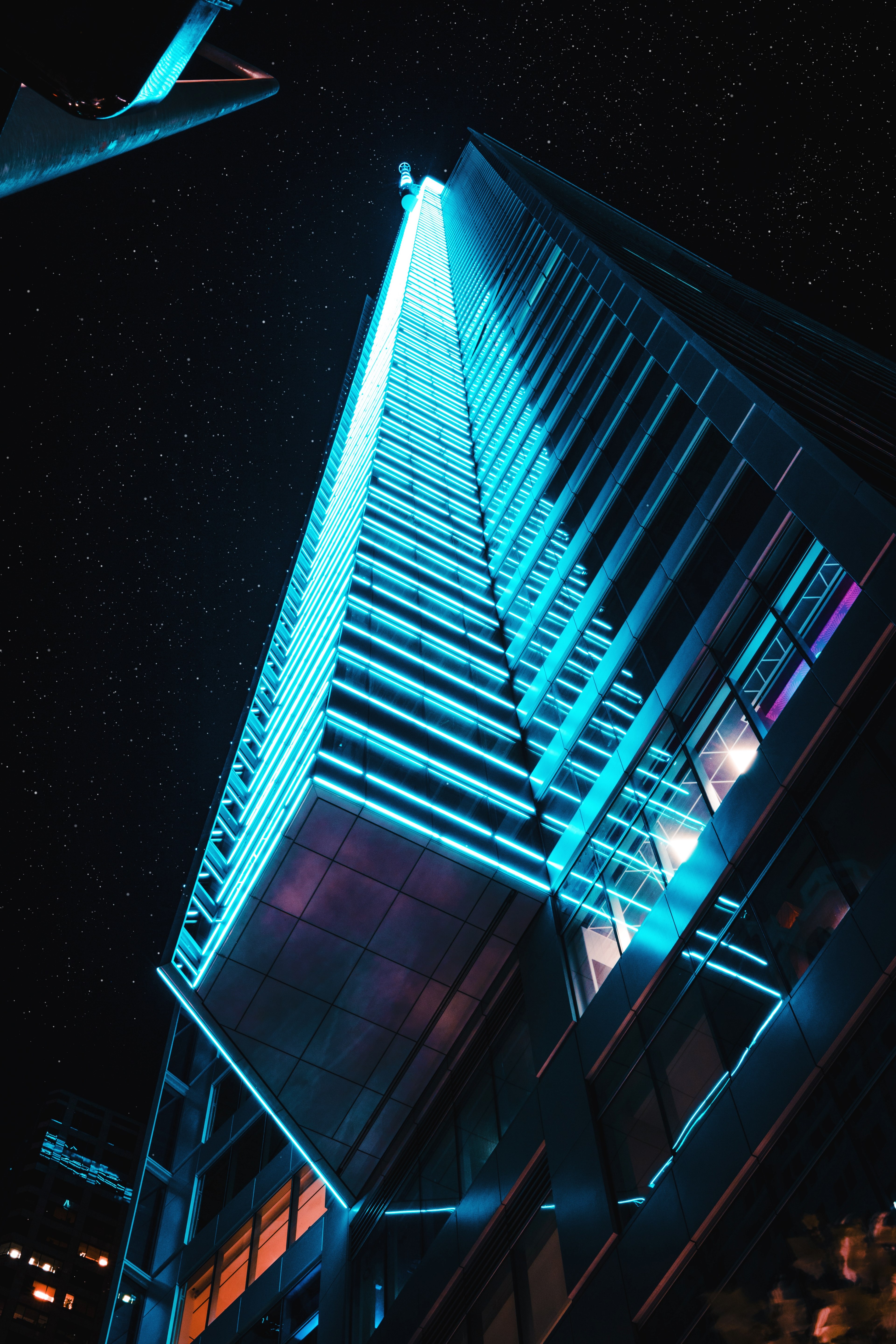 building illuminated tower and skyscraper hd, 4k, Phone HD Wallpaper