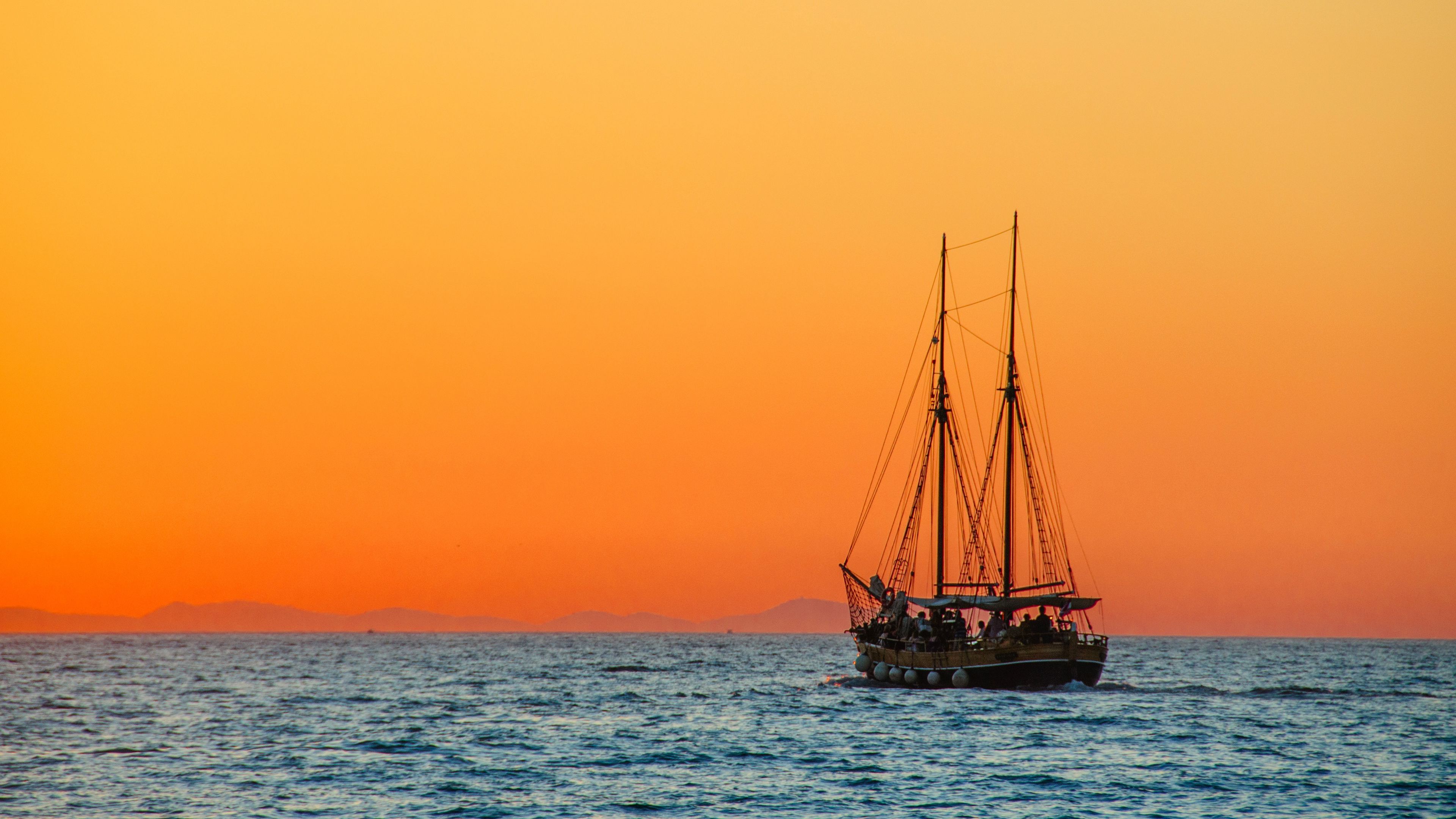 sea, sailboat, horizon, 4k, HD Wallpaper
