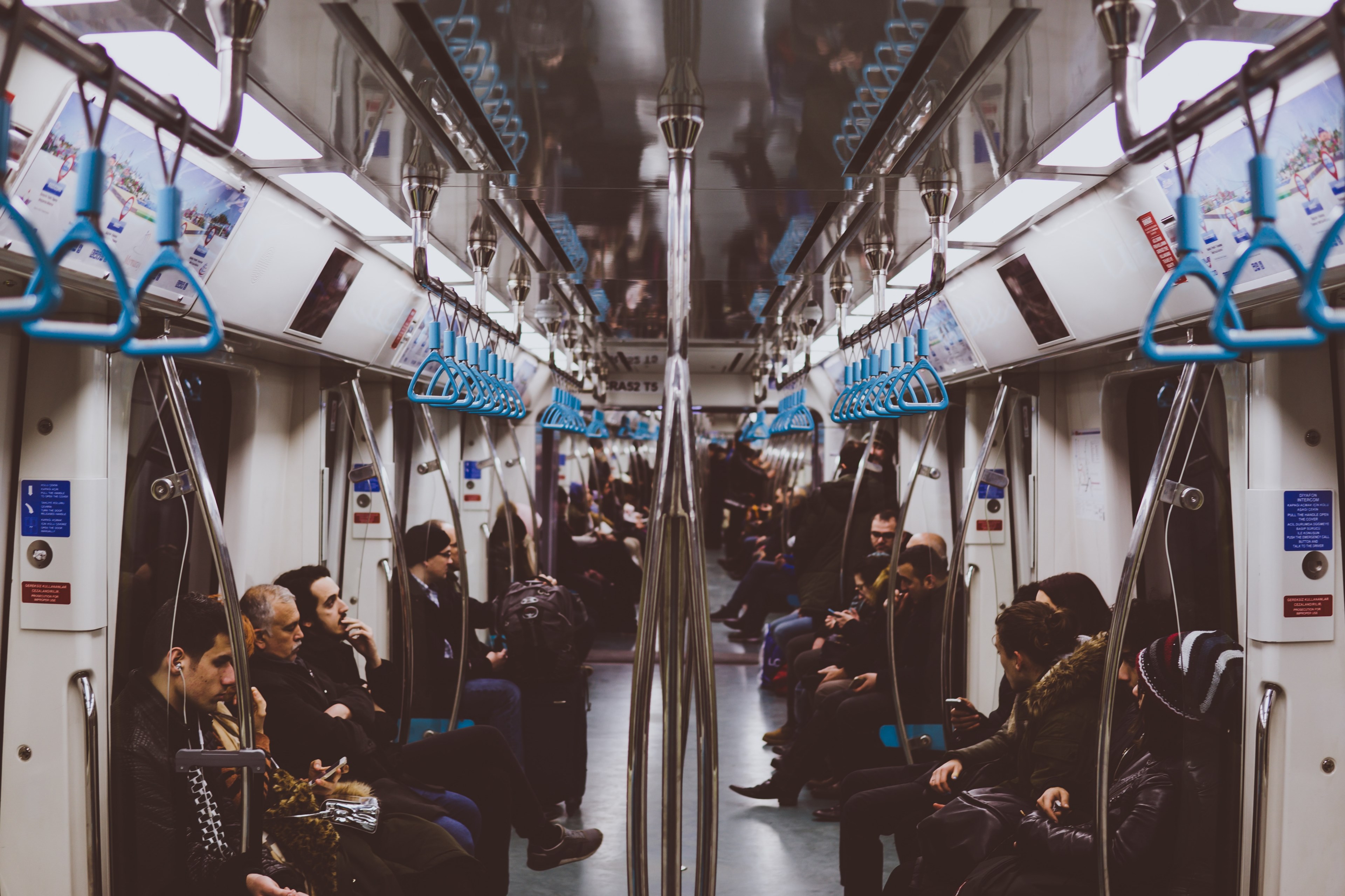 the interior of a subway train in istanbul, subway symmetry 4k, HD Wallpaper
