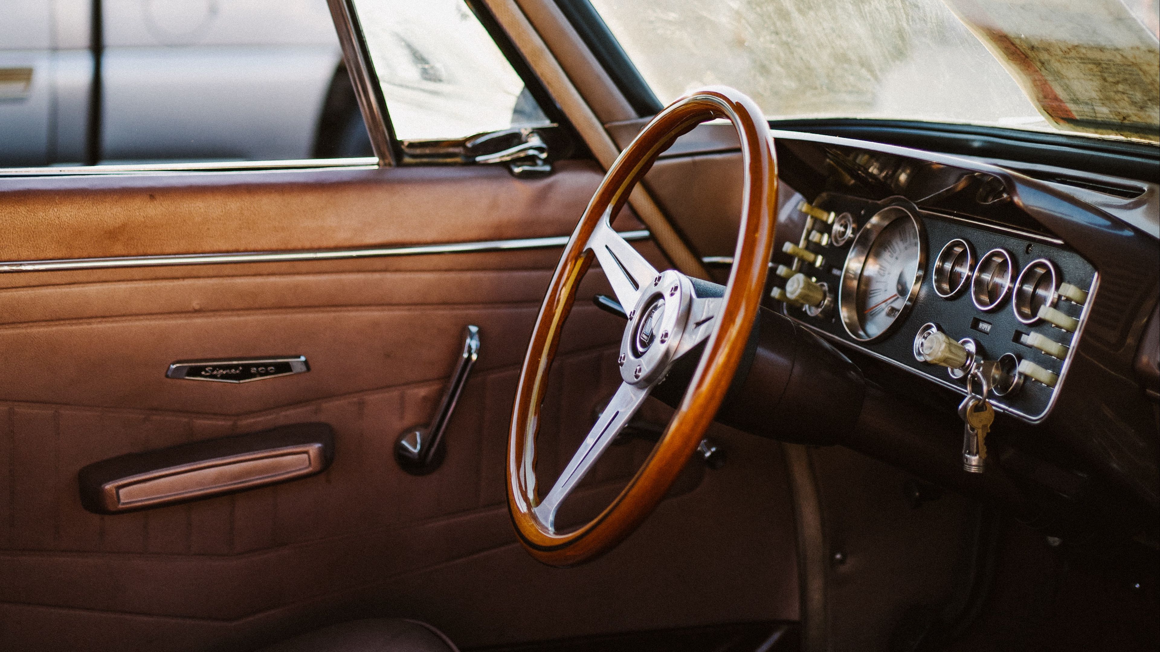 steering wheel, salon, vintage, retro, 4k, HD Wallpaper