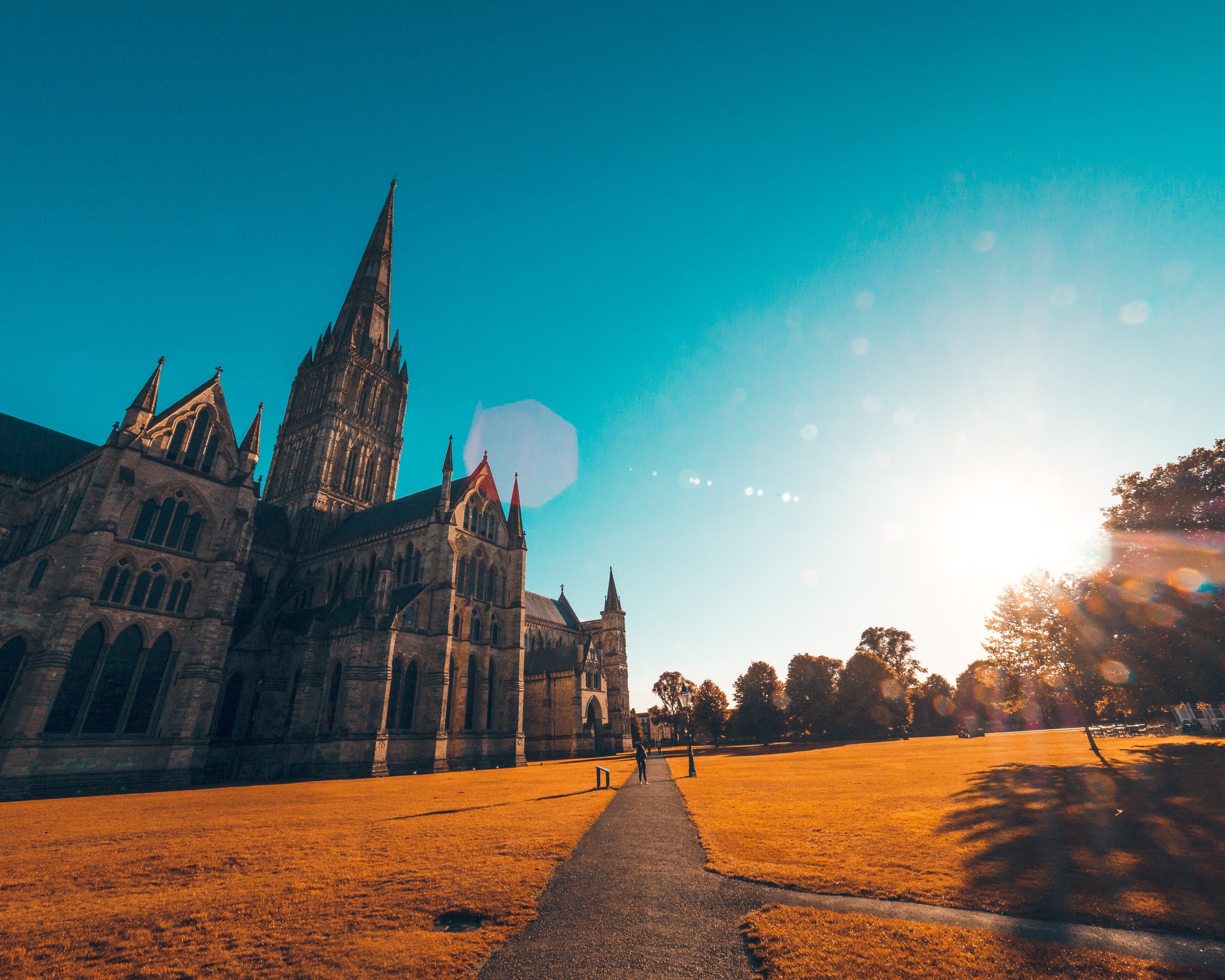 salisbury cathedral in the sunset 4k, HD Wallpaper