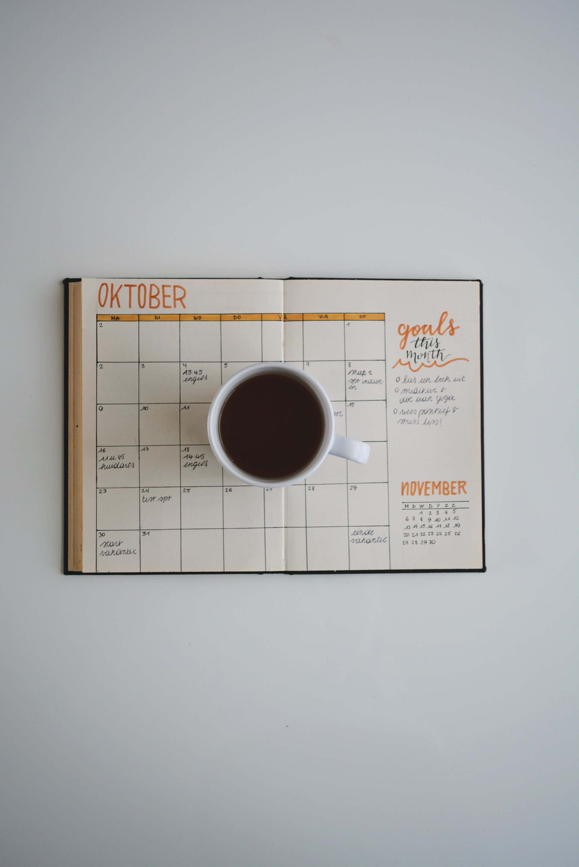 diary planner cup and coffee hd, 4k, Phone HD Wallpaper