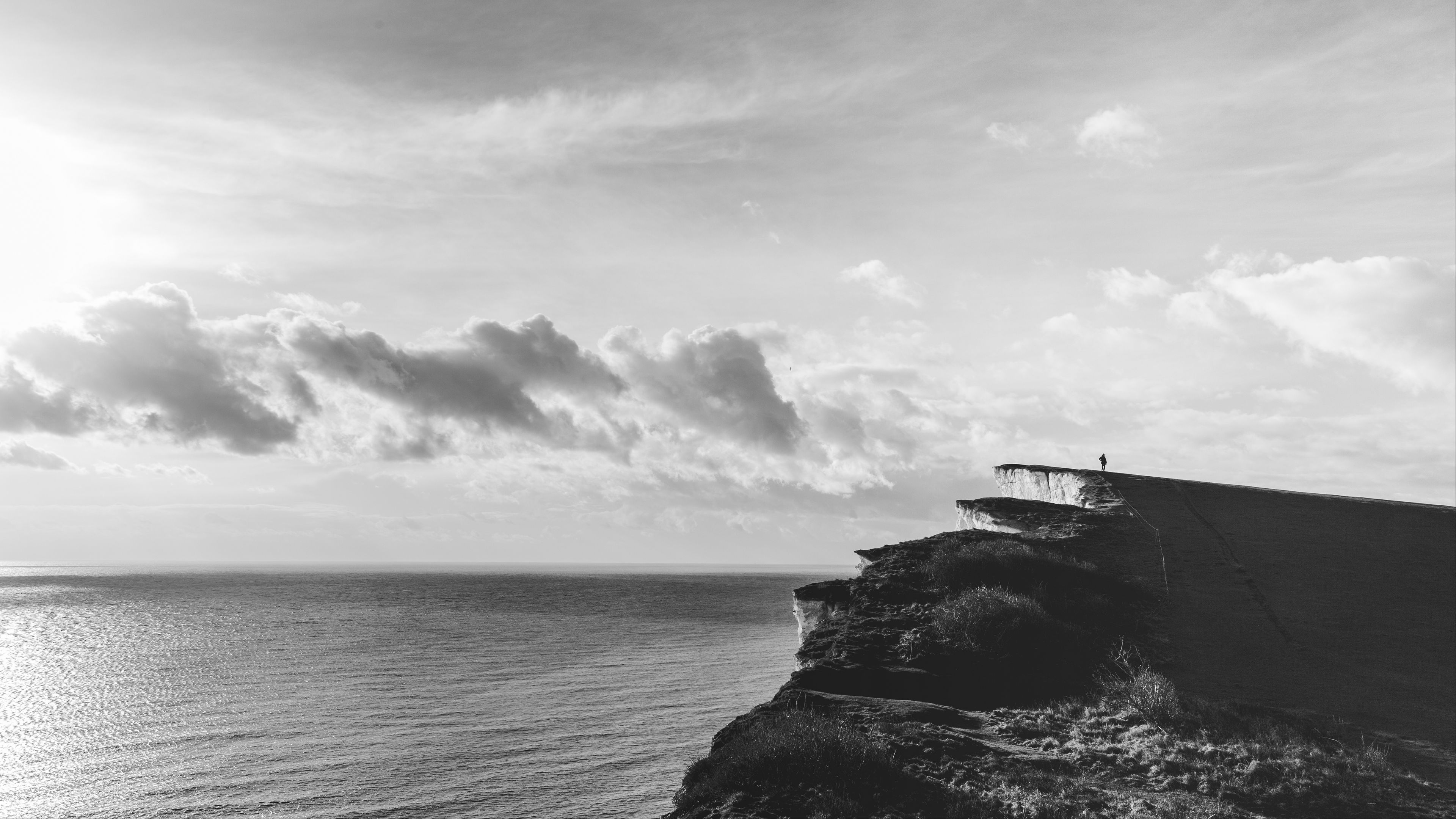 rock, silhouette, bw, 4k, HD Wallpaper