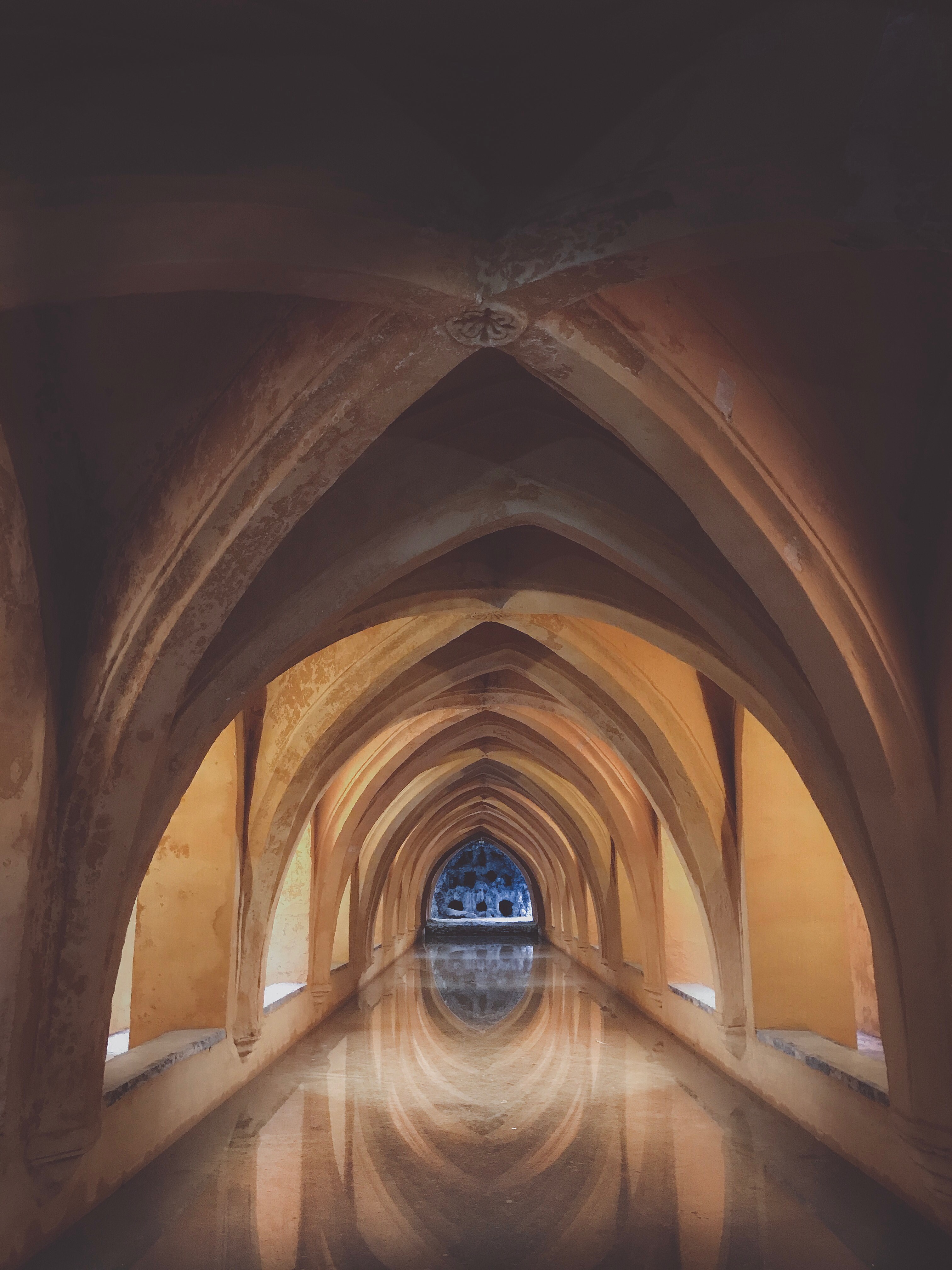 water reservoir under the real alcazar palace 4k, Phone HD Wallpaper