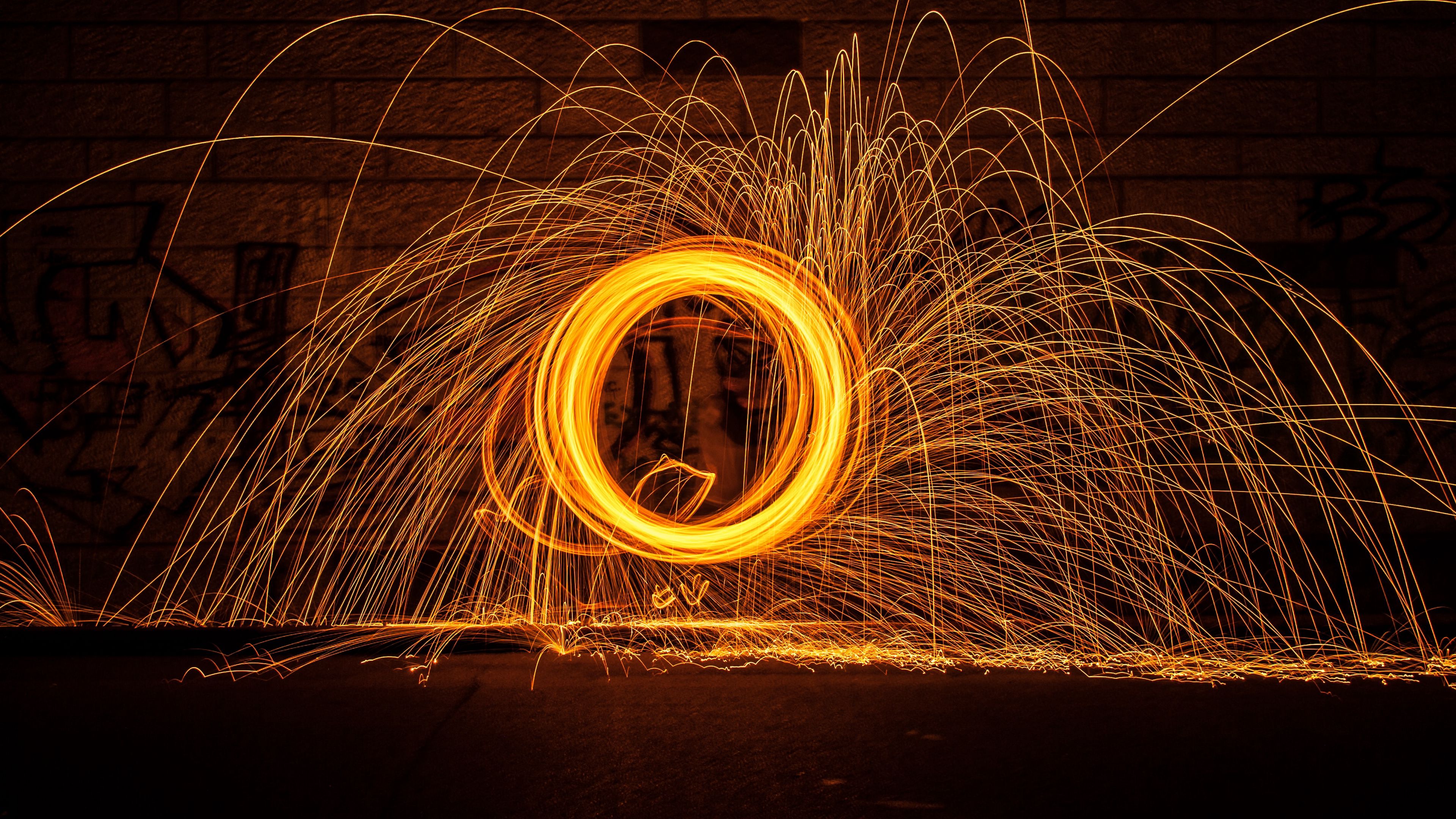 circle, glow, sparks, 4k, HD Wallpaper