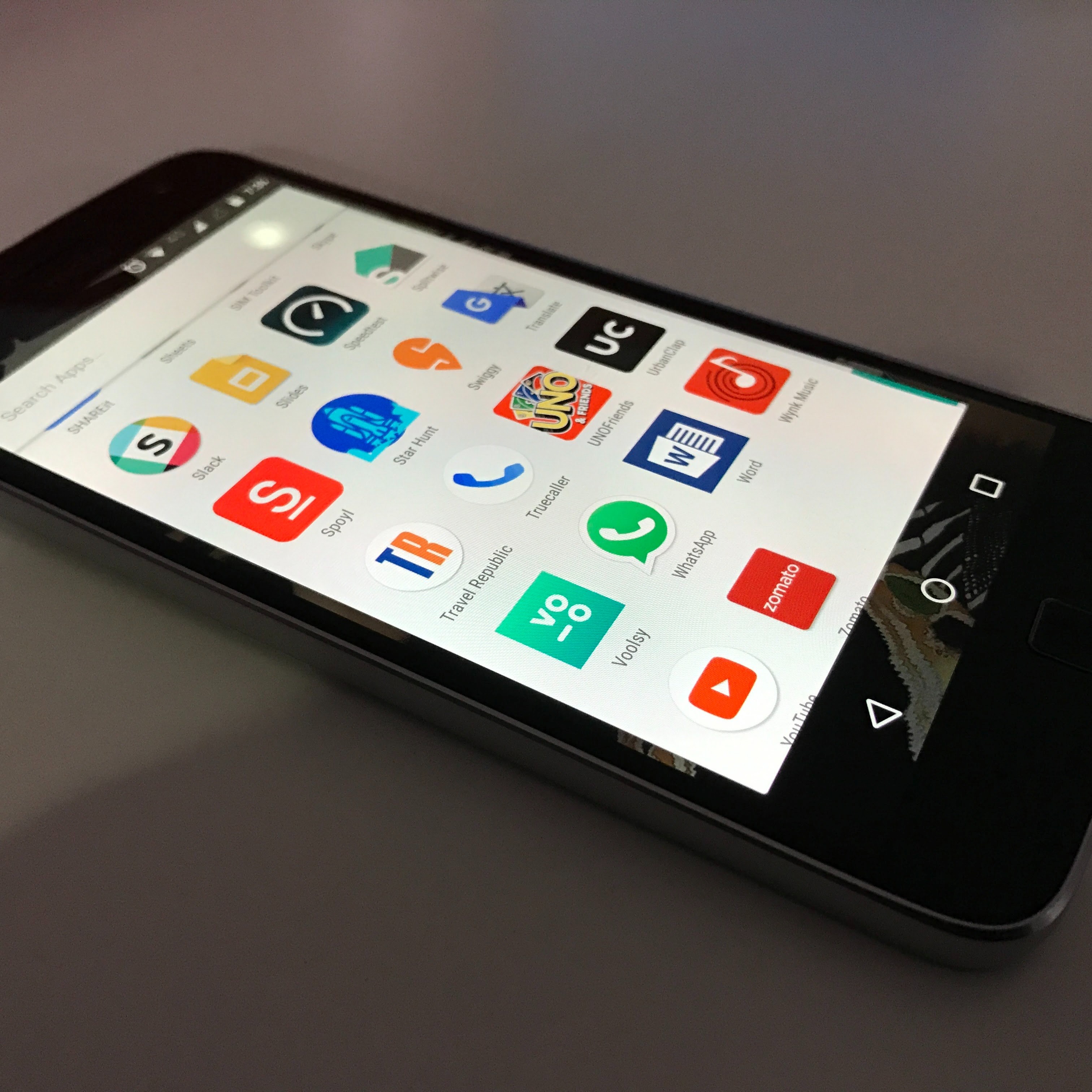 a smartphone with android with a homescreen showing various apps including slack splitewise uno word whatsapp and youtube, spoyl android 4k, HD Wallpaper
