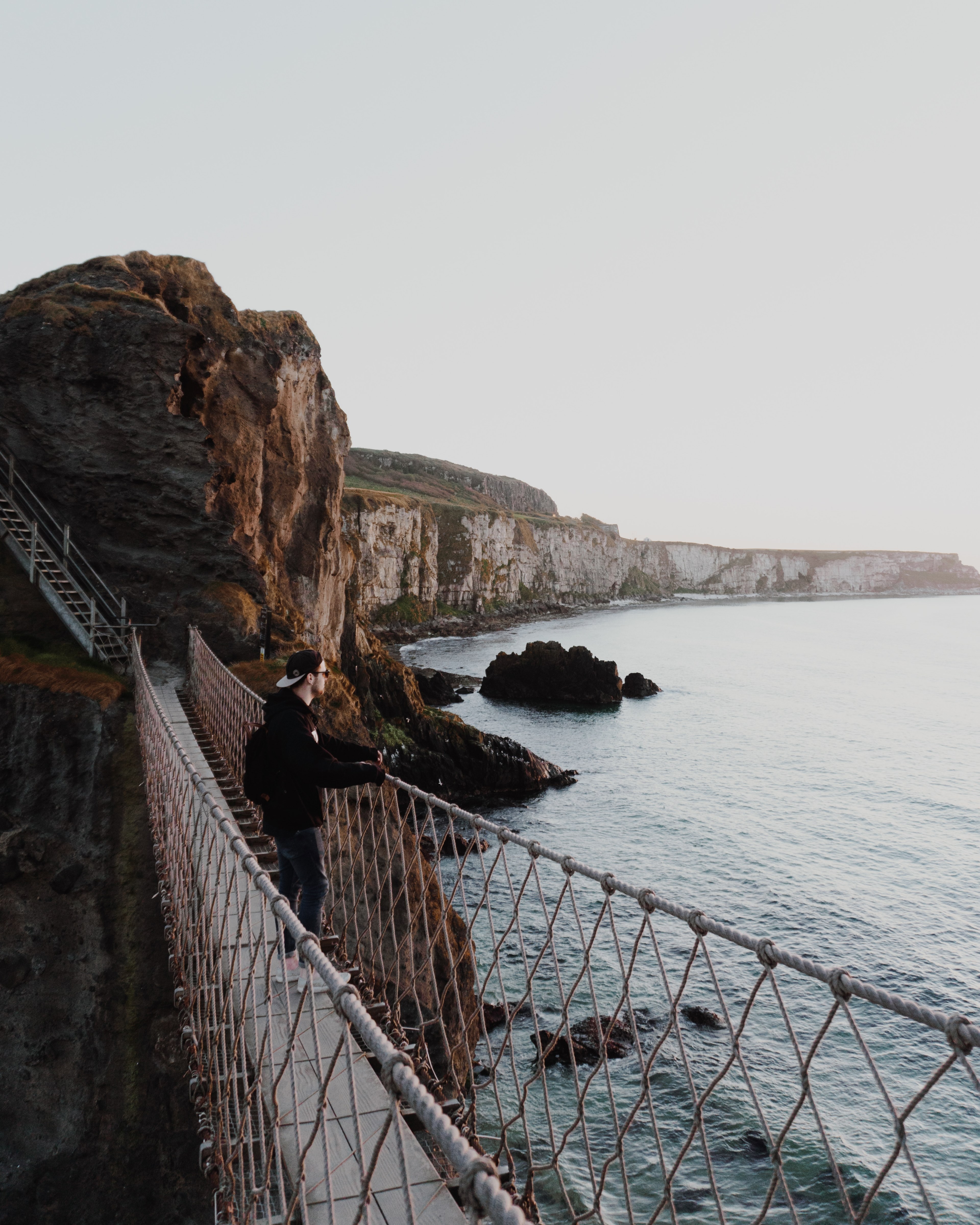 footbridge rope bridge outdoor and man hd, 4k, Phone HD Wallpaper