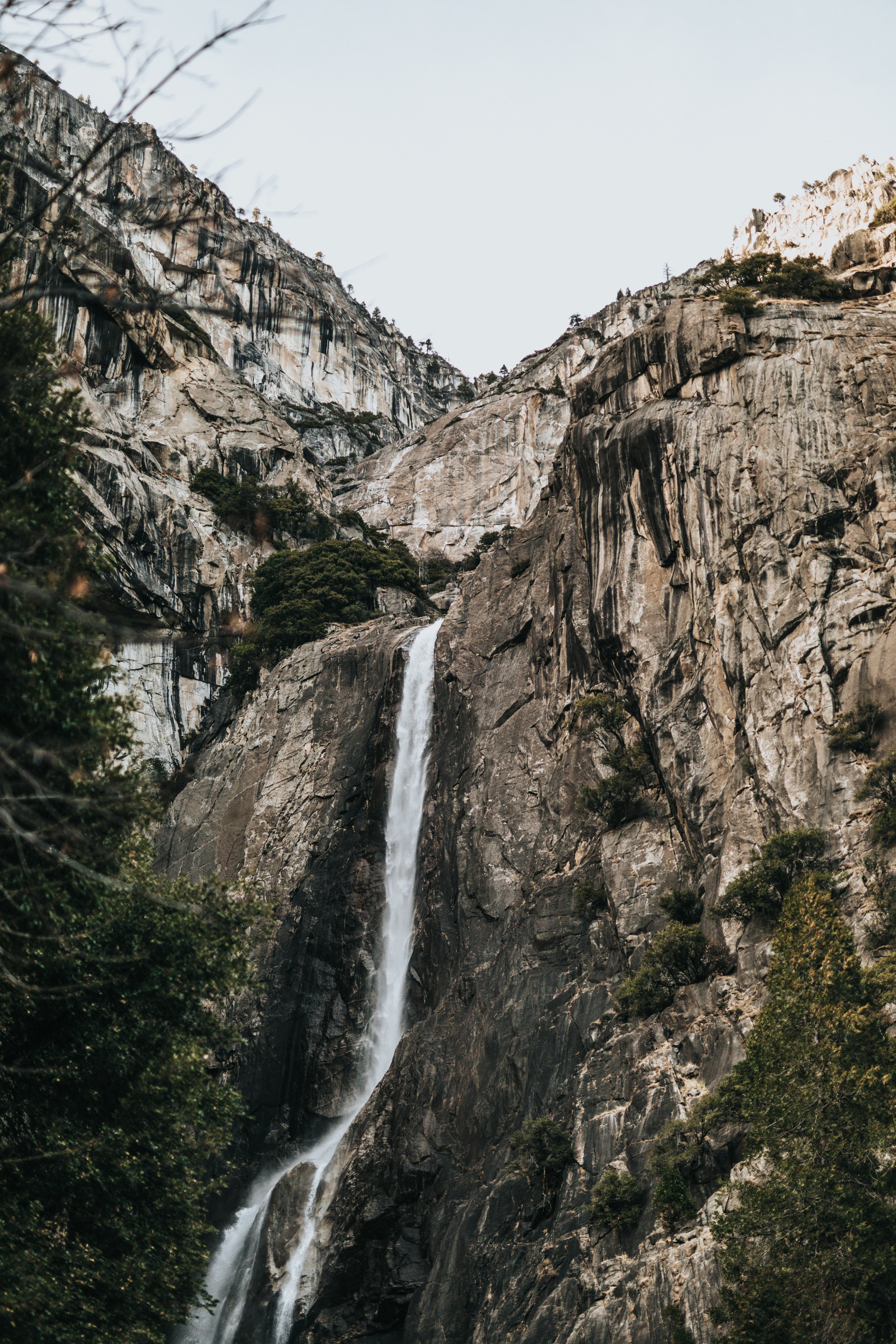 mountain waterfall rock and cliff hd, 4k, Phone HD Wallpaper