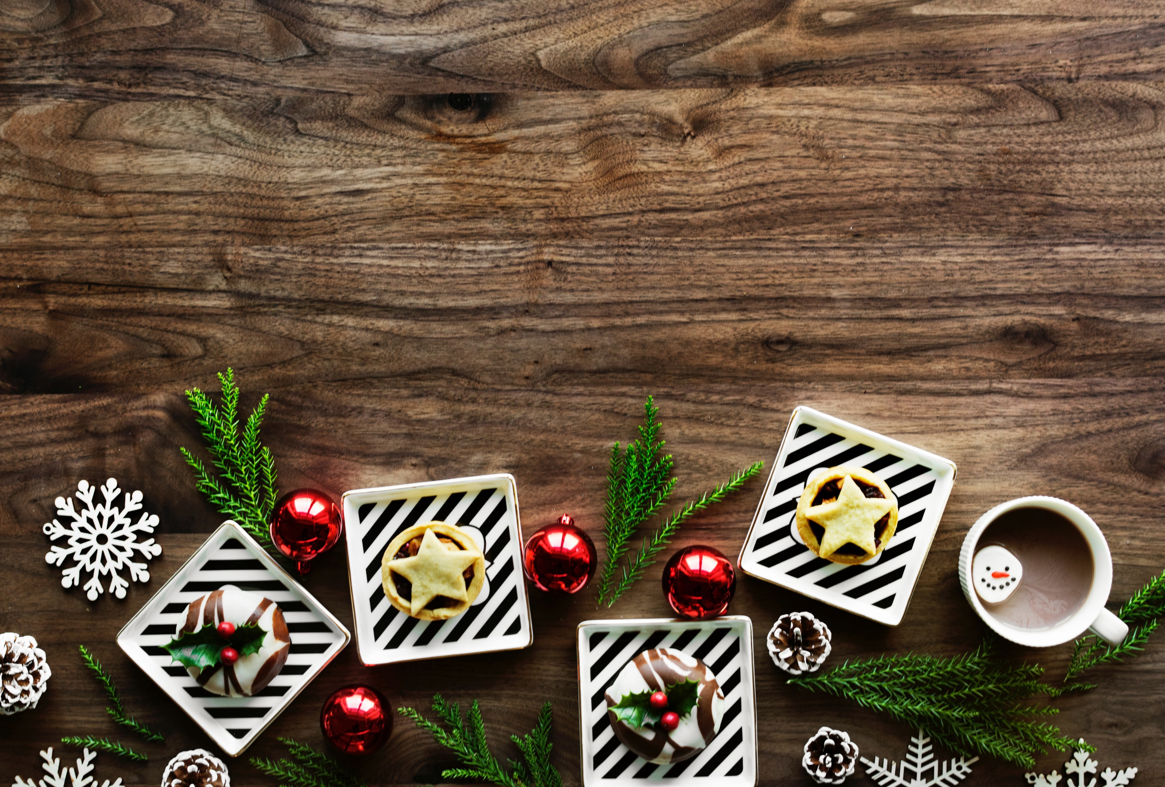 flatlay christmas mince pie and tart 4k, HD Wallpaper