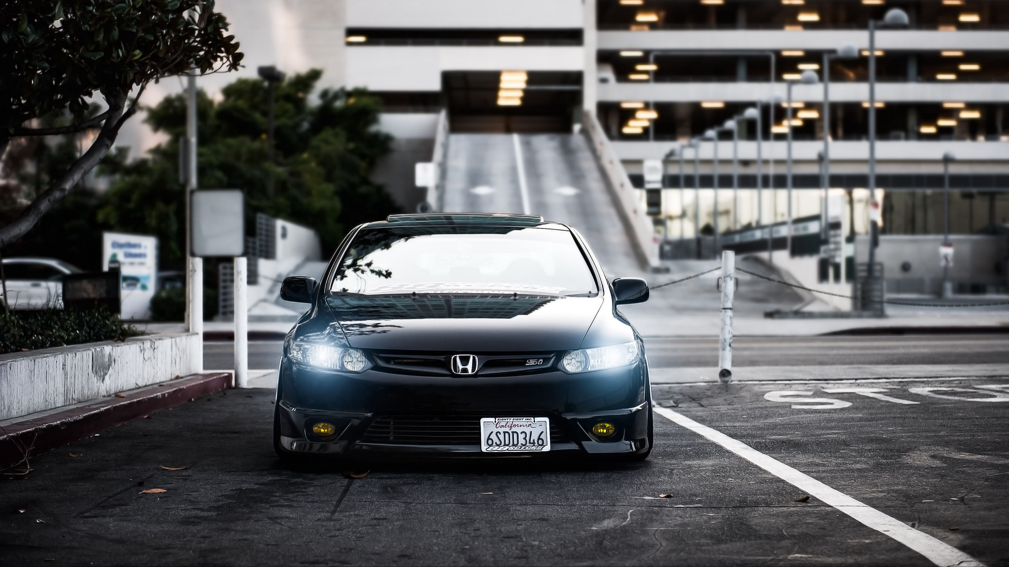 honda, civic, si, black, front view, city, 4k, HD Wallpaper